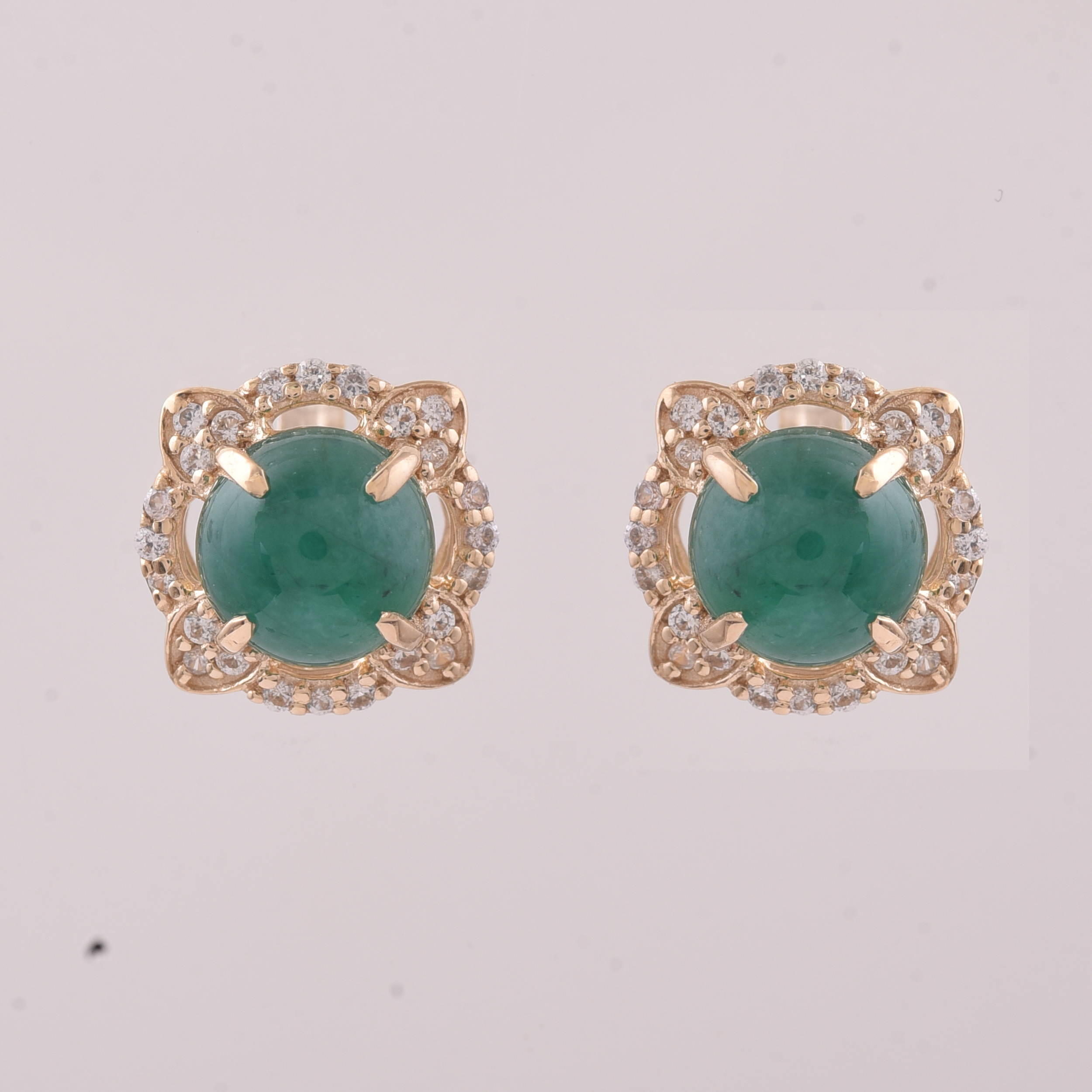 9K Gold 2.25 Ct Round Emerald Earrings