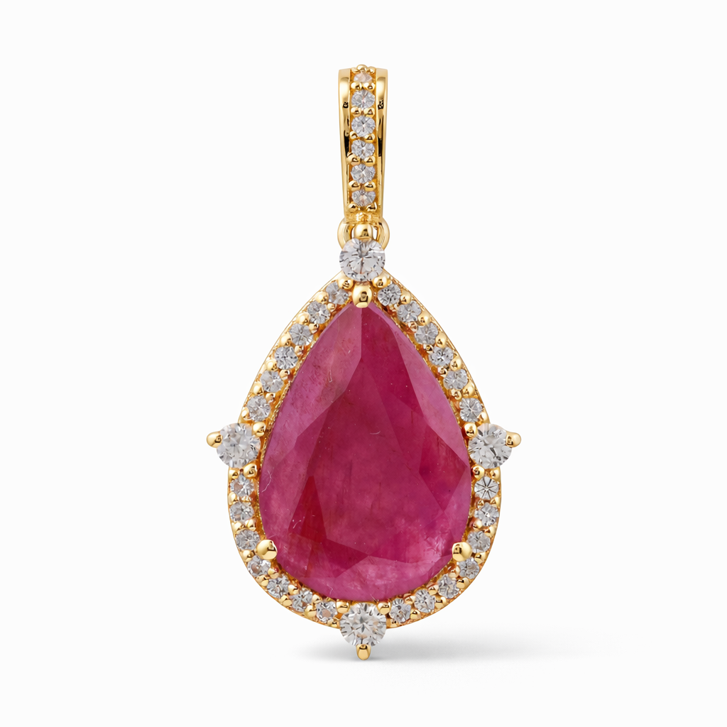 9K Gold 2.28 Ct Pear Ruby Pendant