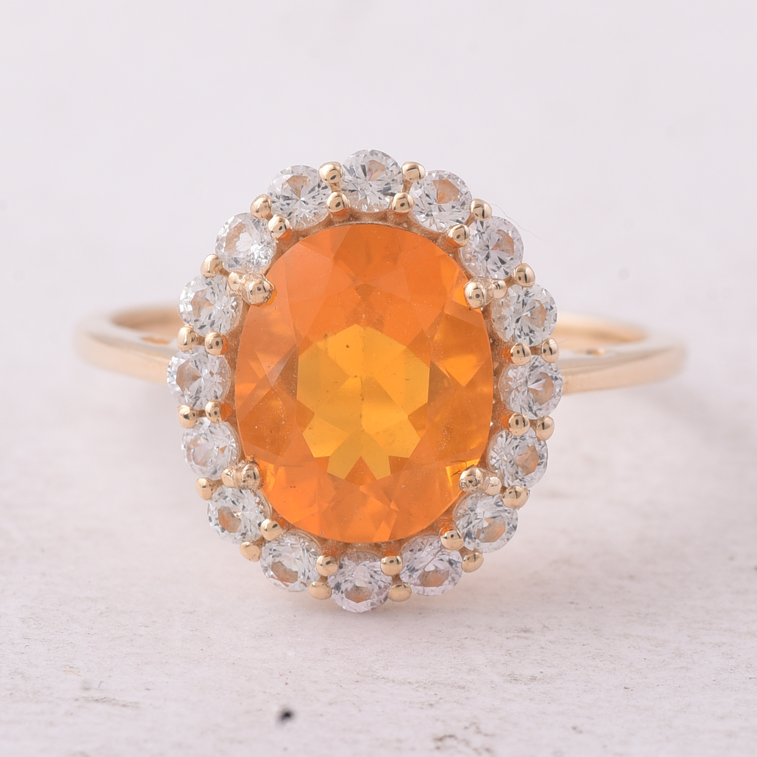 9K Gold 2.39 Ct Oval Fire Opal Ring 7 US Ring Size