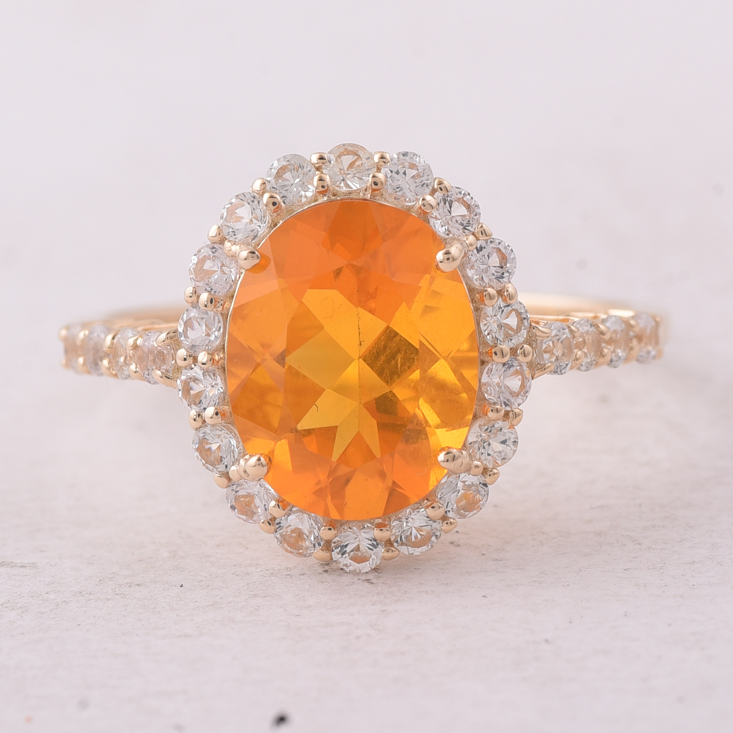 9K Gold 2.47 Ct Oval Fire Opal Ring 7 US Ring Size