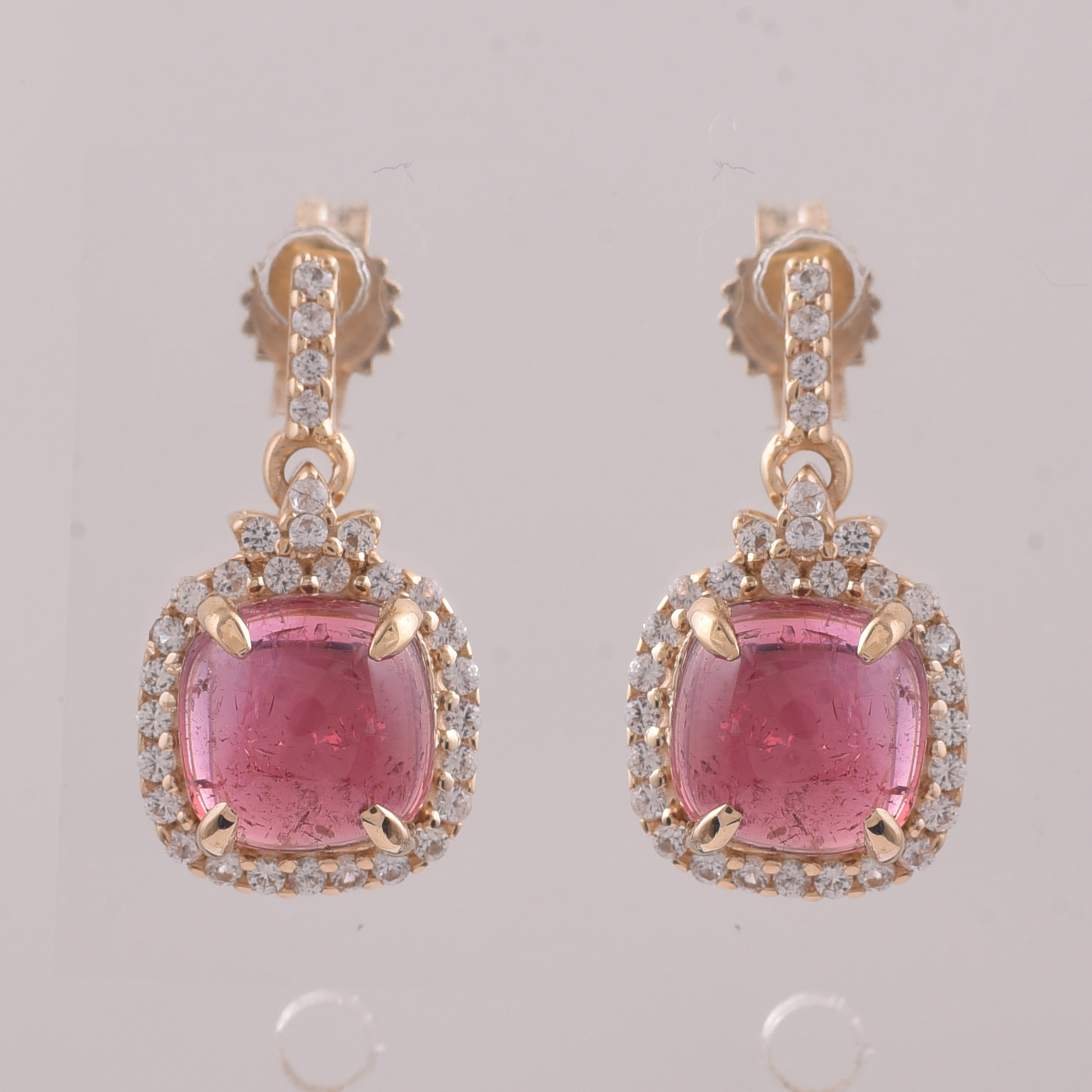 9K Gold 2.60 Ct Cushion Tourmaline Earrings