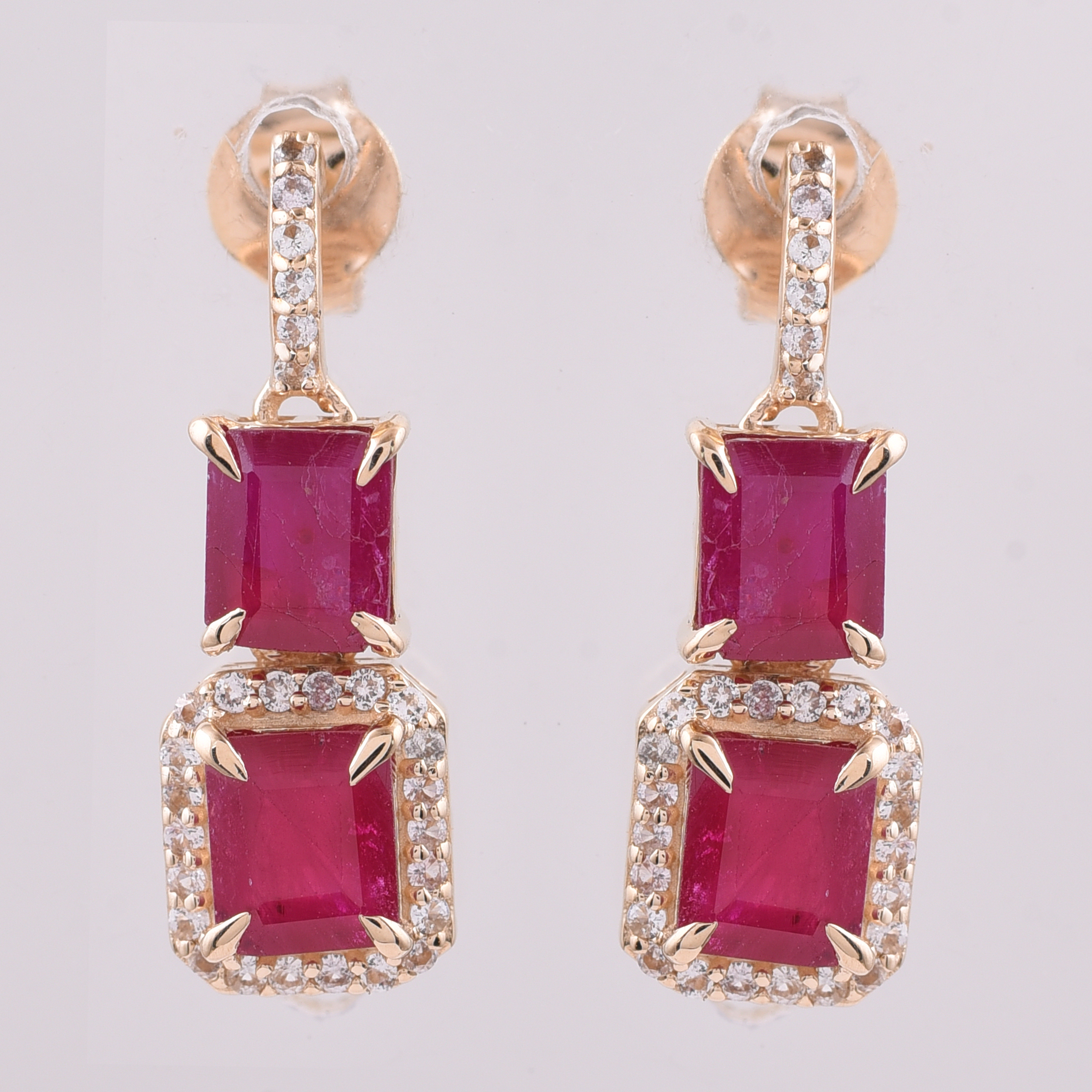 9K Gold 2.73 Ct Octagon Ruby Earrings