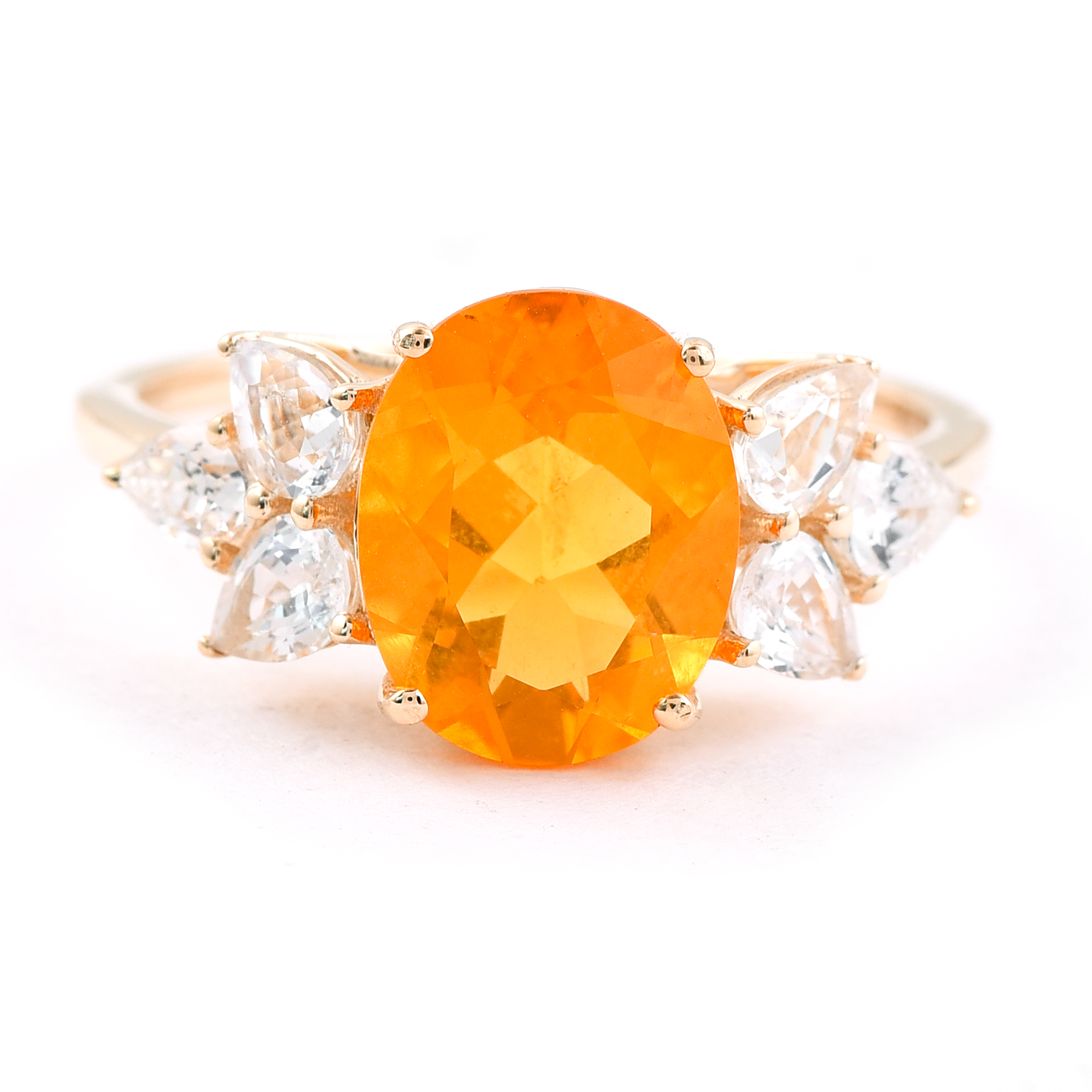 9K Gold 2.86 Ct Oval Fire Opal Ring 7 US Ring Size