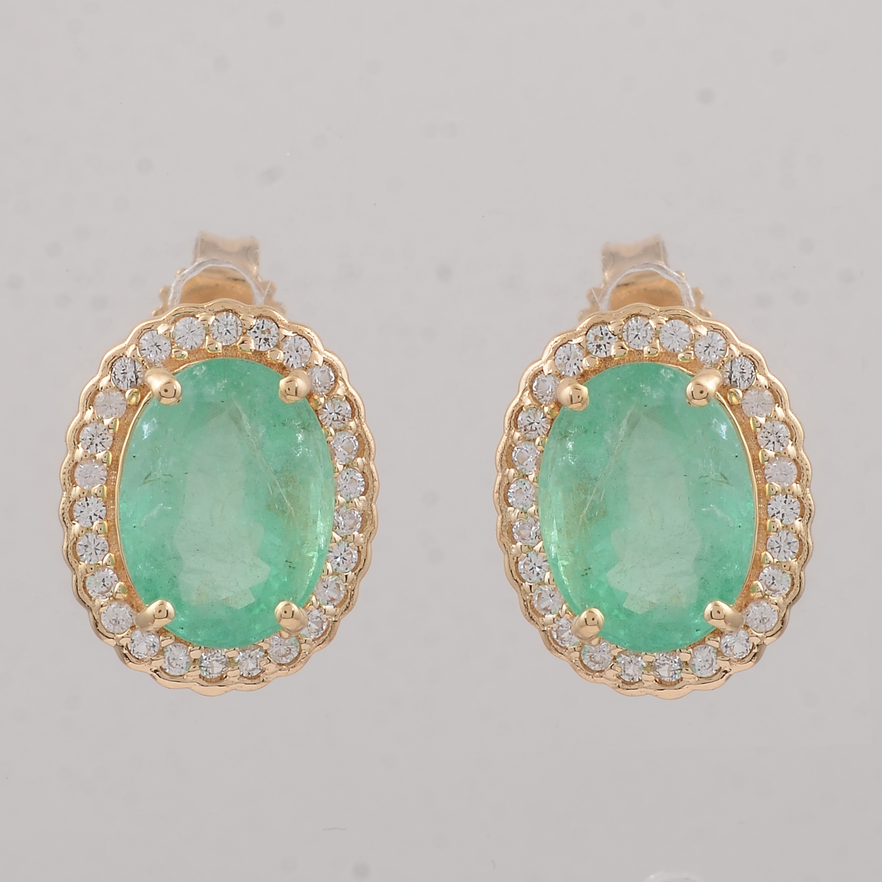 9K Gold 2.92 Ct Oval Emerald Earrings