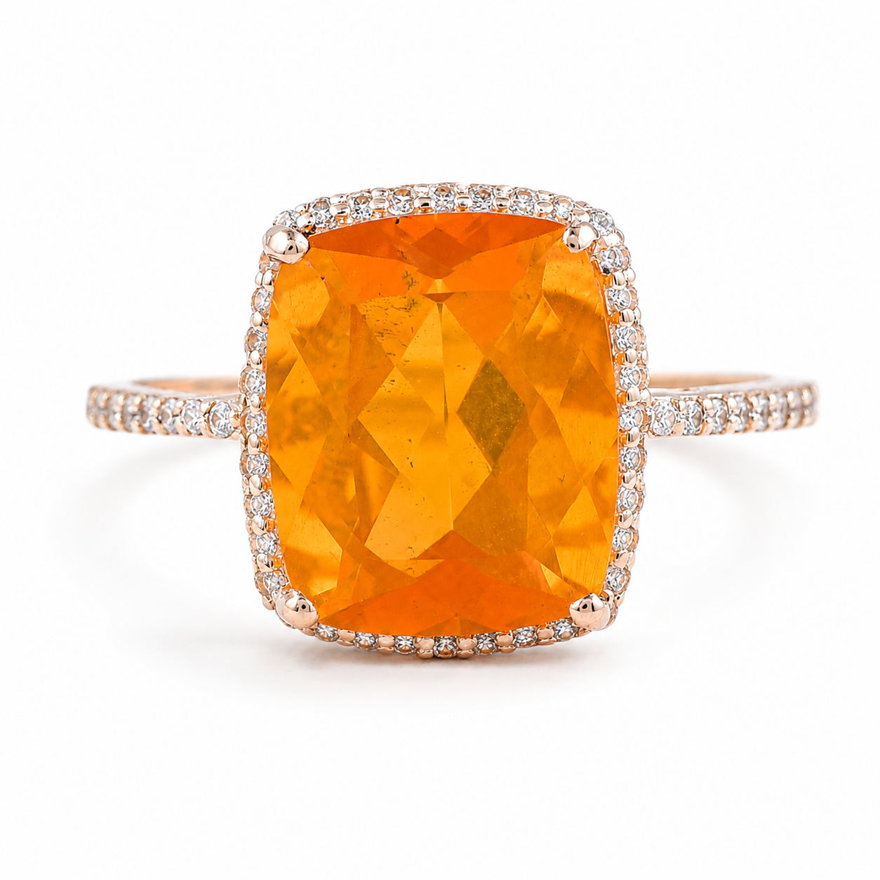 9K Gold 3.08 Ct Cushion Br.Fire Opal Ring 7 US Ring Size