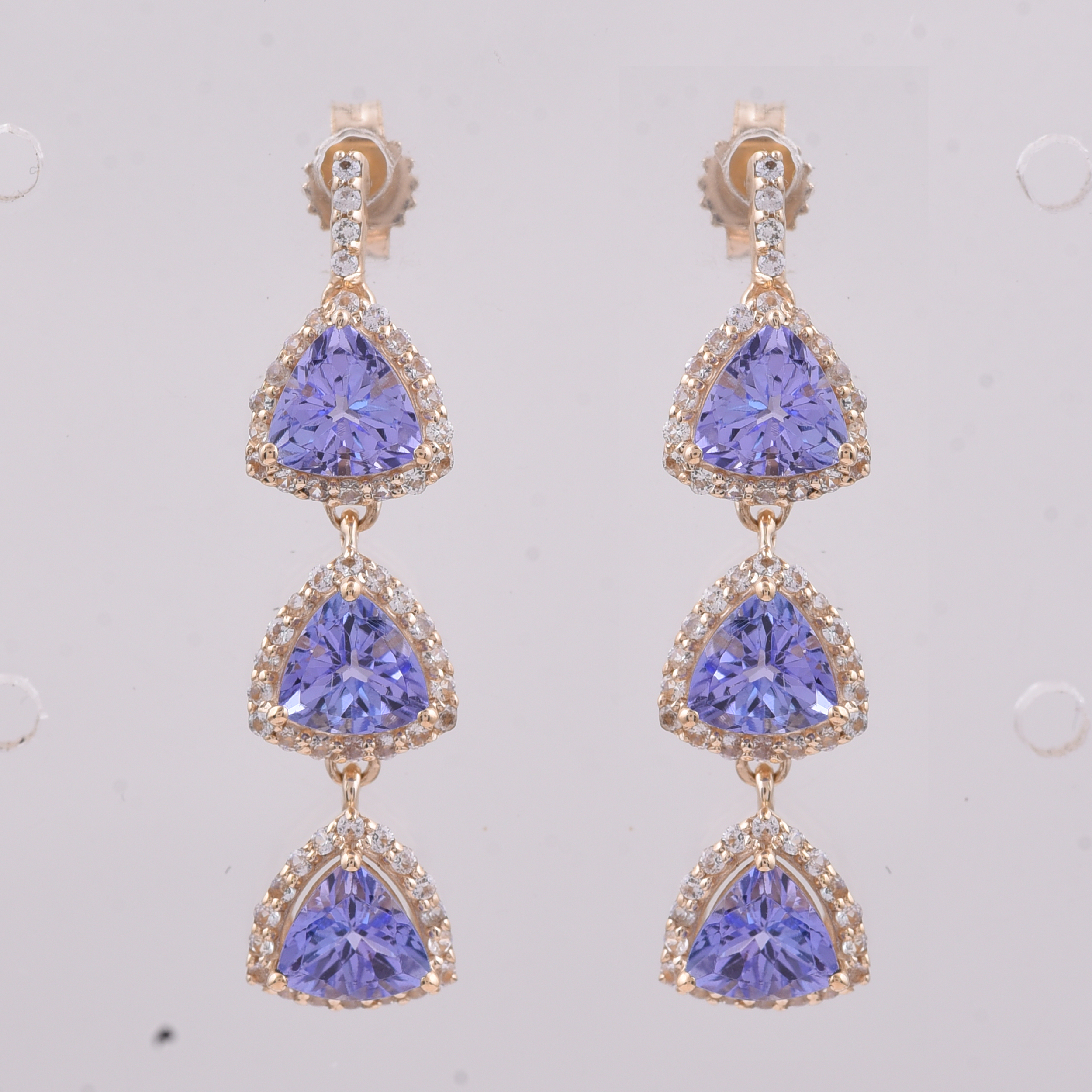 9K Gold 3.13 Ct Trillion Tanzanite Earrings