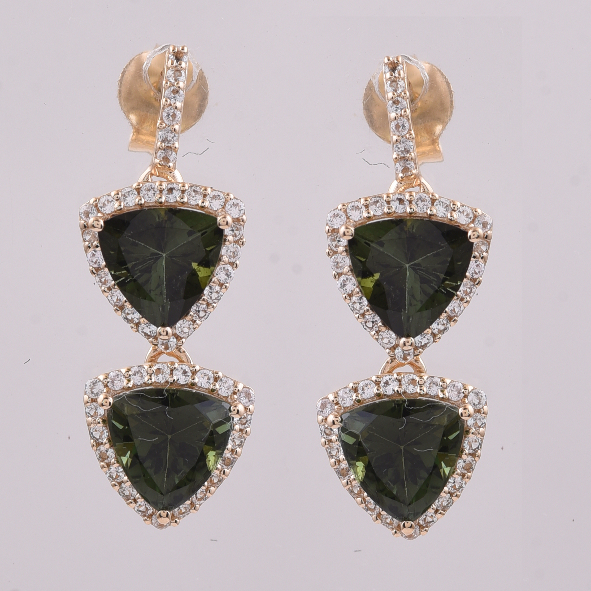 9K Gold 3.13 Ct Trillion Tourmaline Earrings