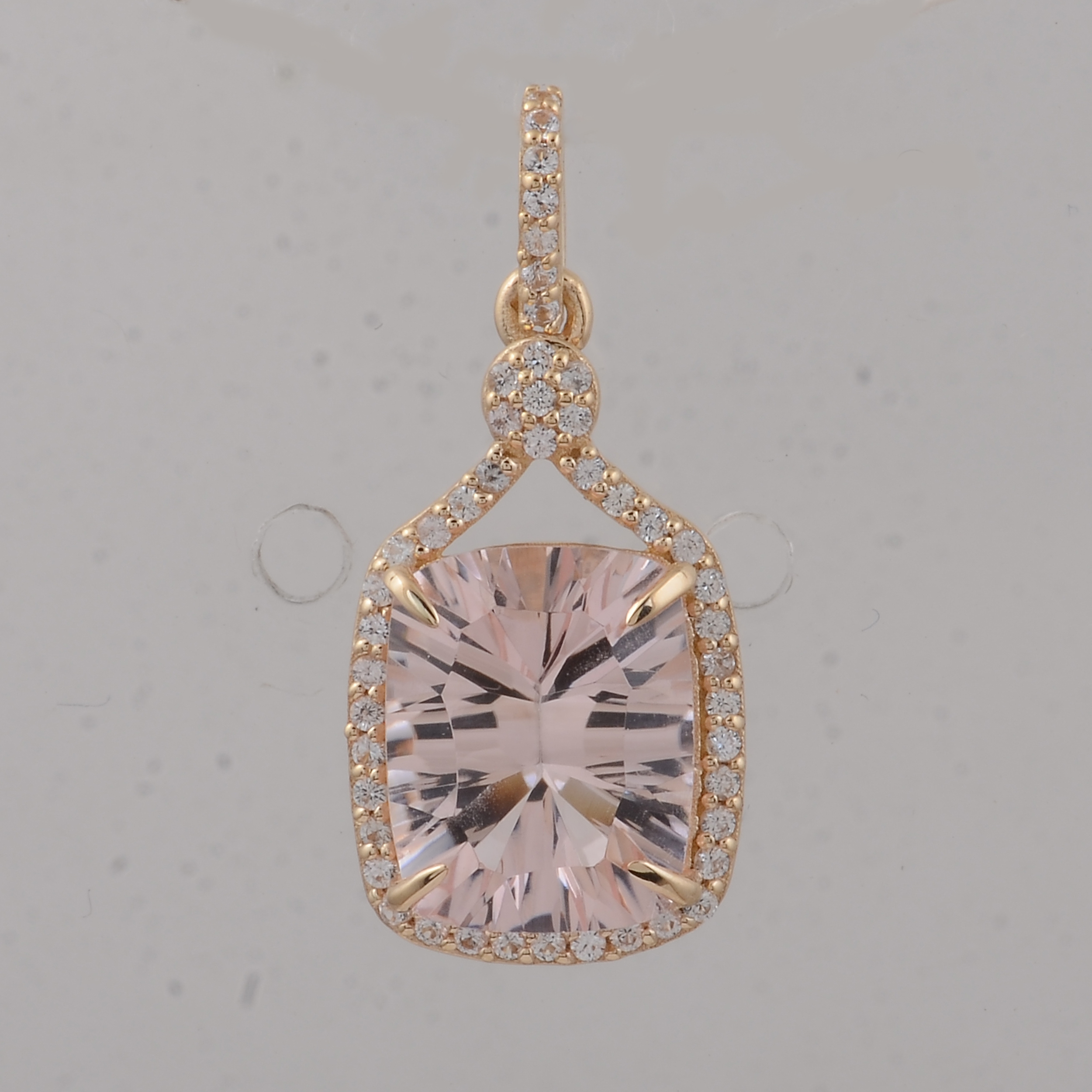 9K Gold 3.16 Ct Cushion Morganite Pendant