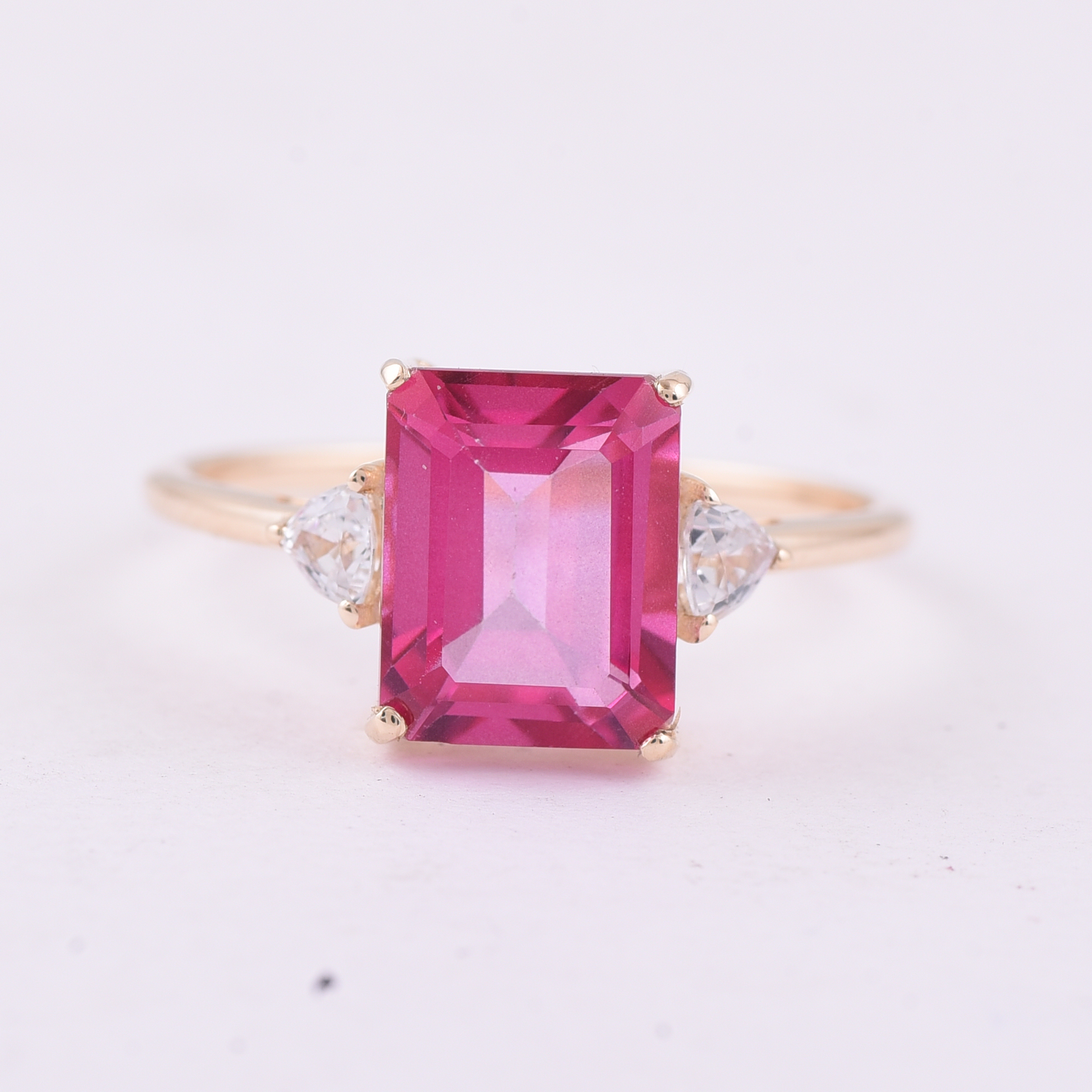9K Gold 3.25 Ct Octagon Pink Topaz Ring 7 US Ring Size