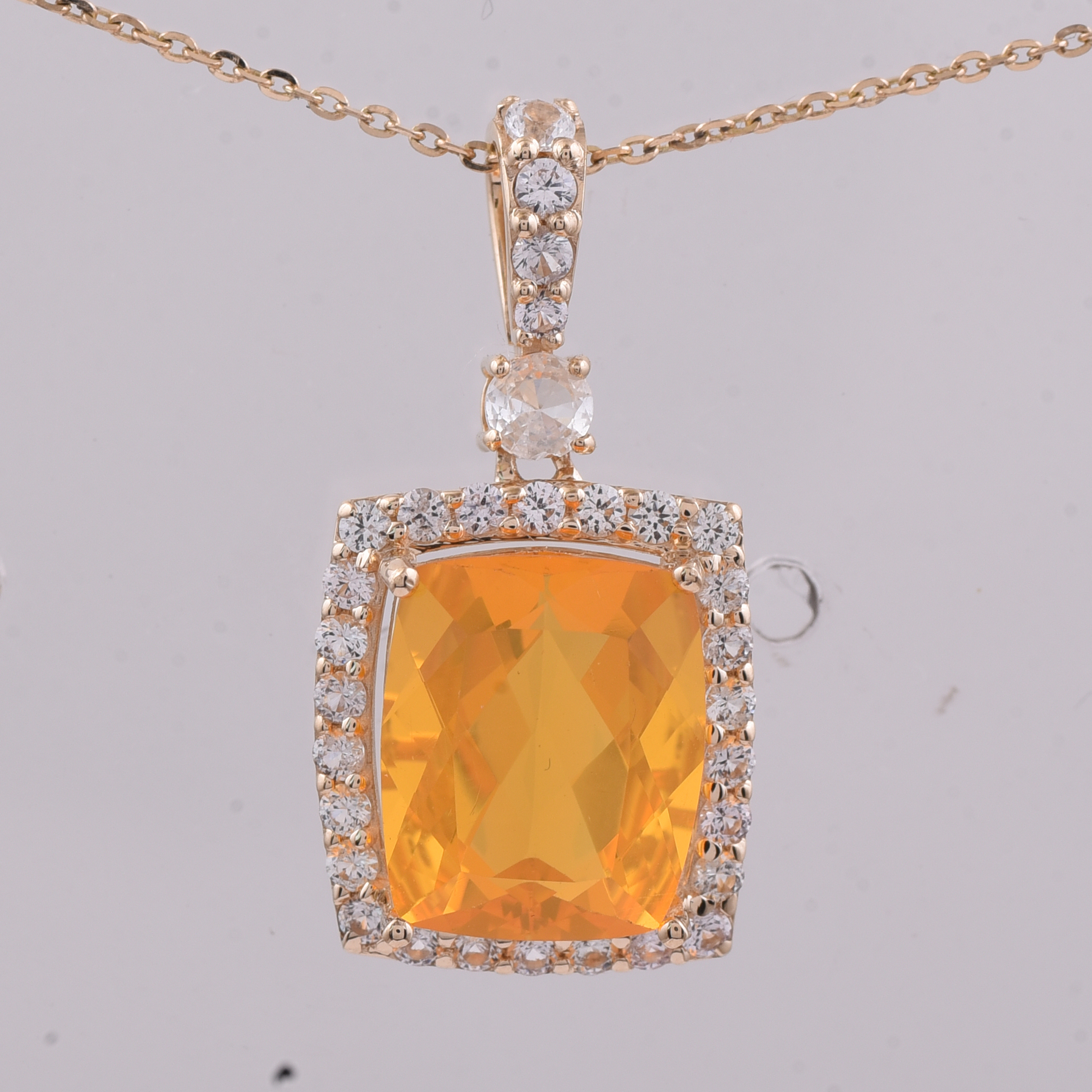 9K Gold 3.43 Ct Cushion Fire Opal Pendant