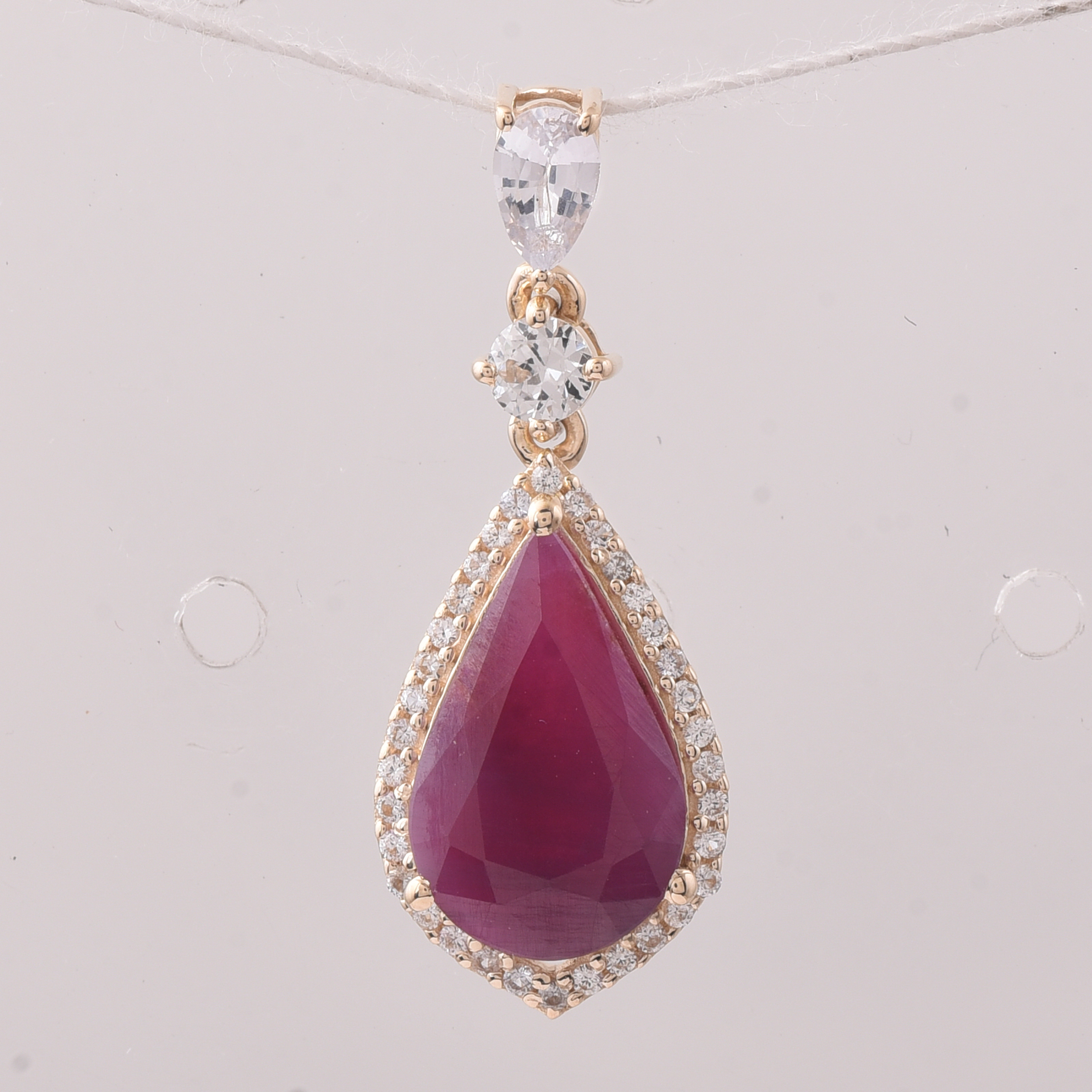 9K Gold 3.45 Ct Pear Ruby Pendant