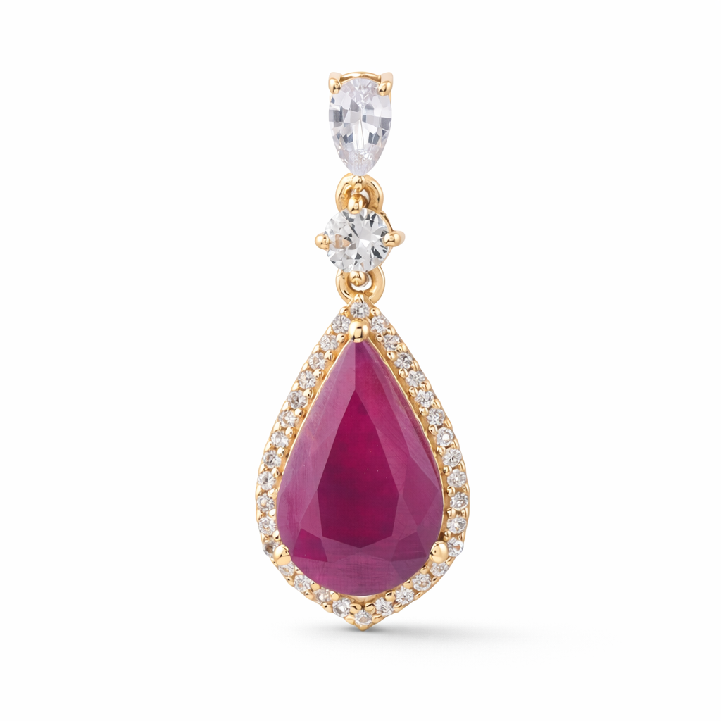 9K Gold 3.45 Ct Pear Ruby Pendant