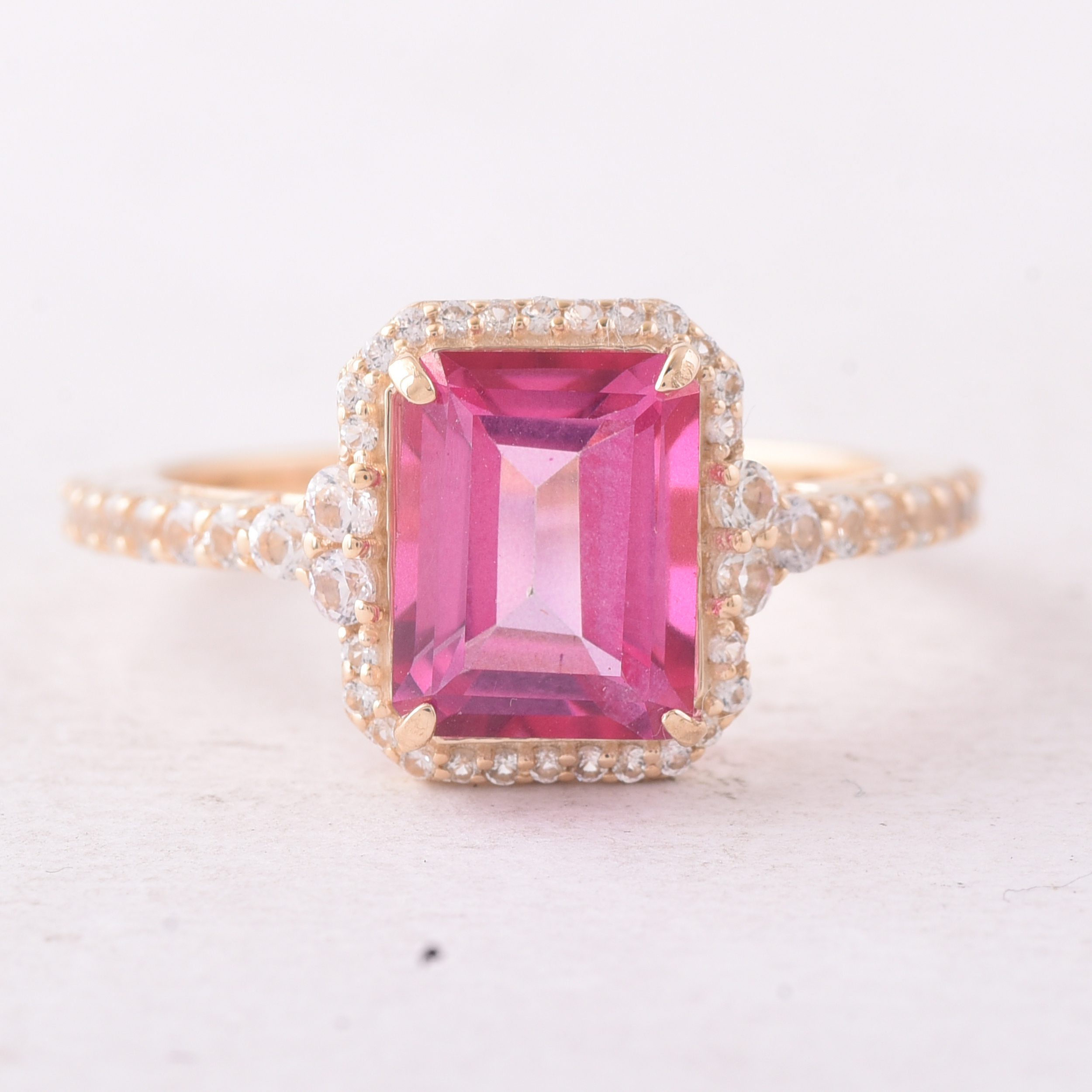 9K Gold 3.49 Ct Octagon Pink Topaz Ring 7 US Ring Size