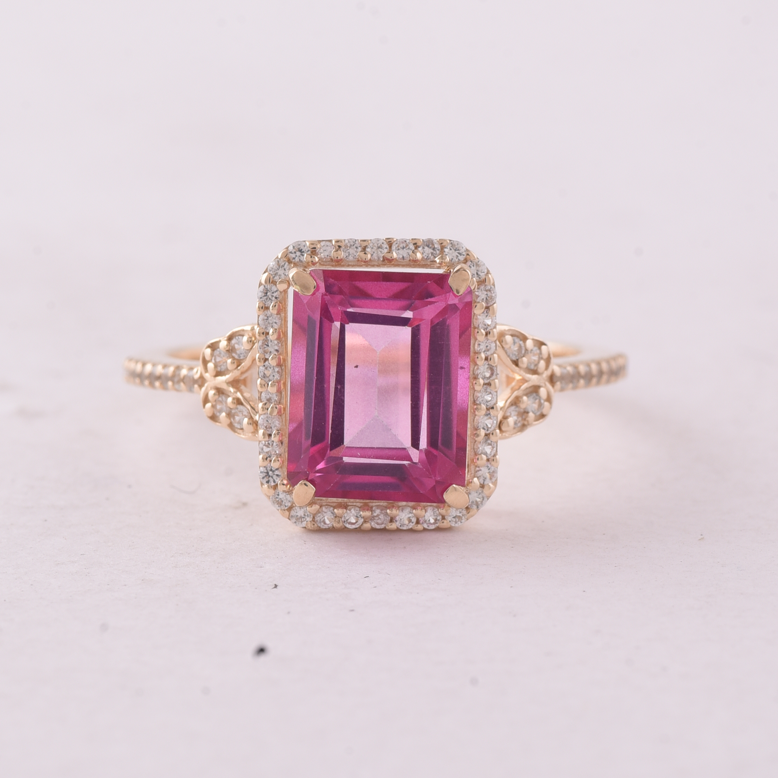 9K Gold 3.49 Ct Octagon Pink Topaz Ring 7 US Ring Size