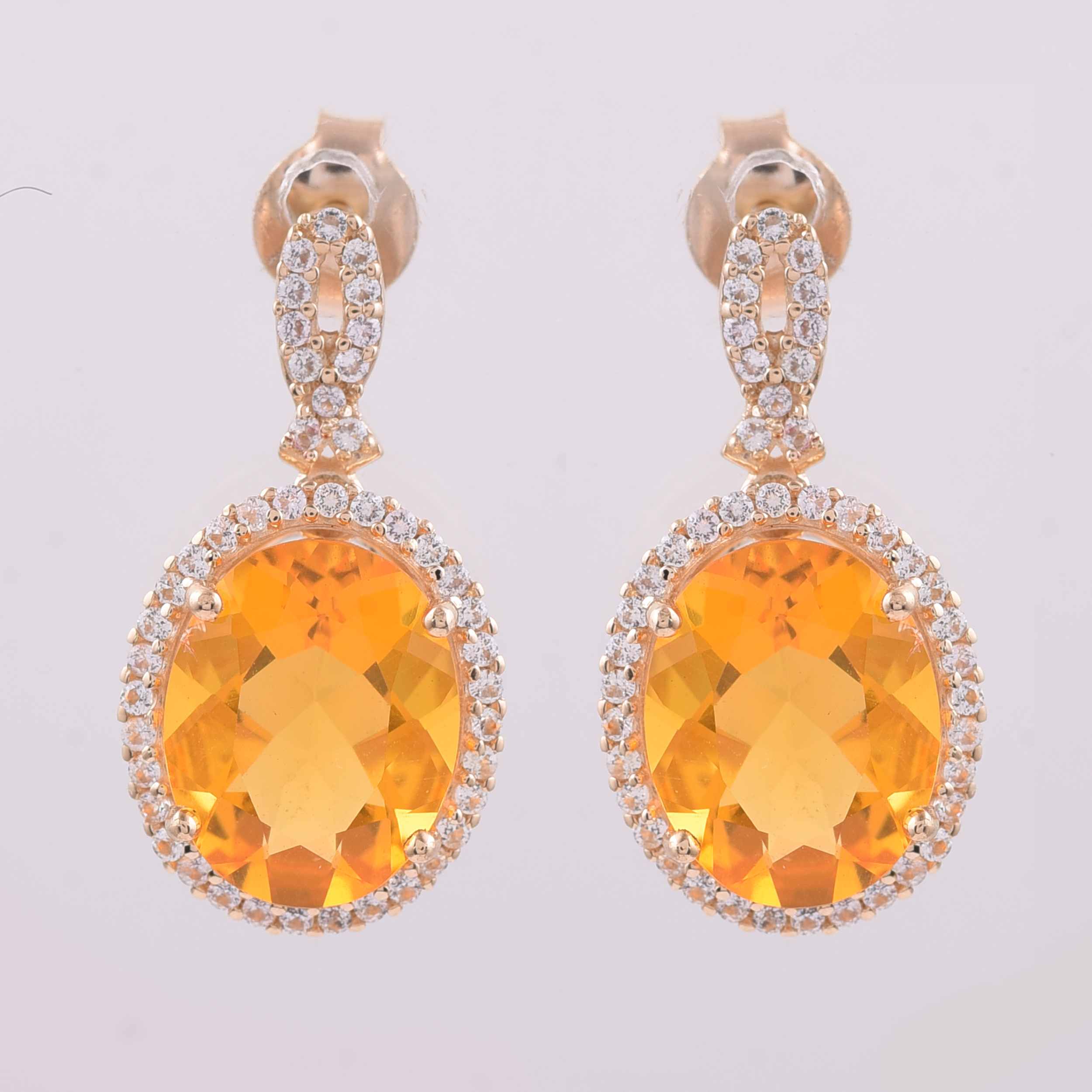 9K Gold 3.56 Ct Oval Br.Fire Opal Earrings