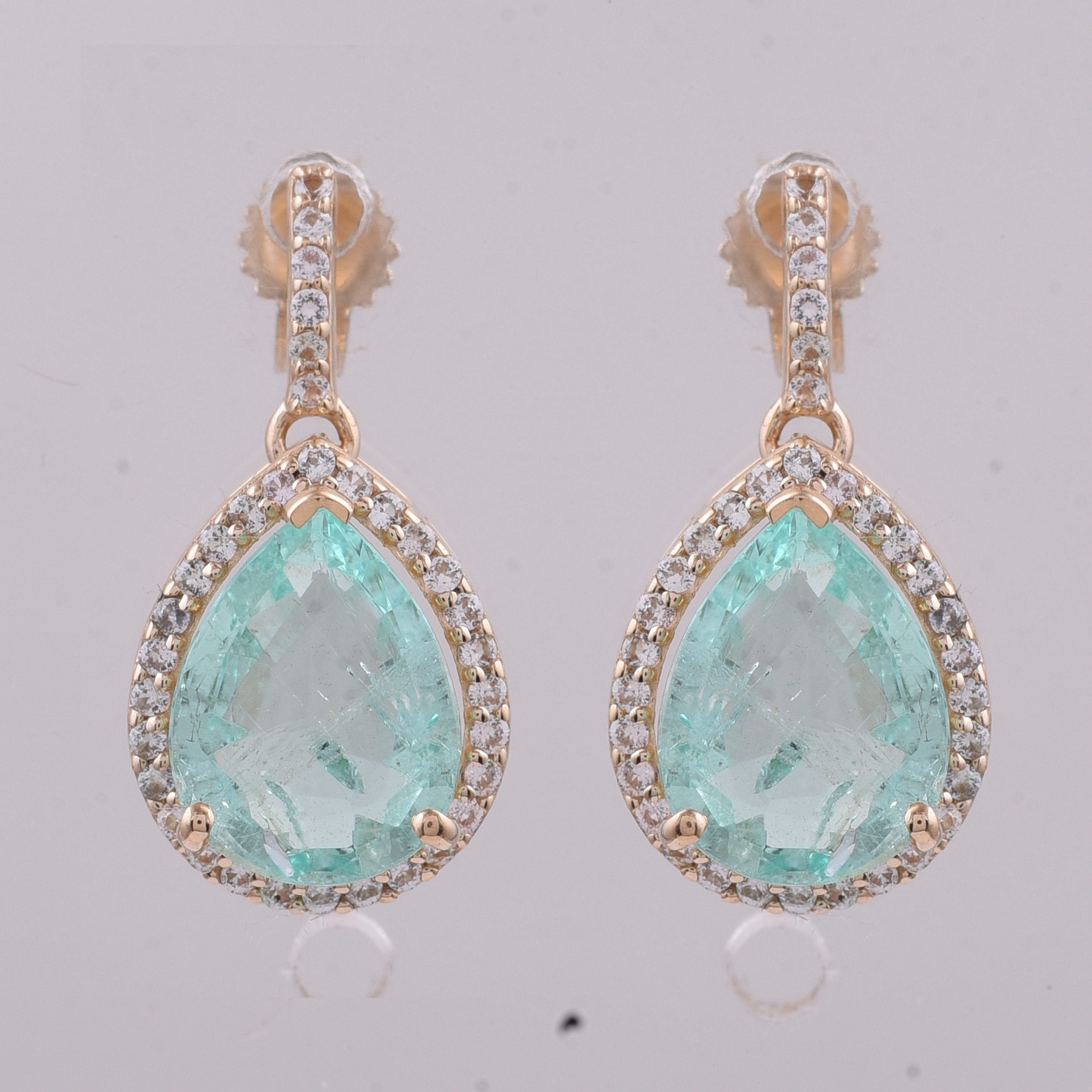 9K Gold 3.56 Ct Pear Emerald Earrings