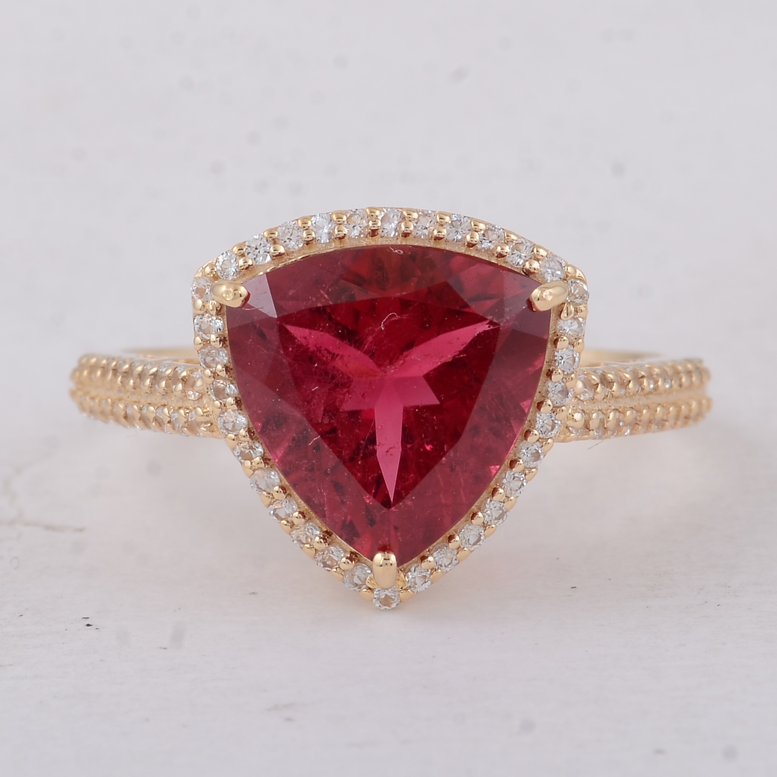 9K Gold 3.62 Ct Trillion Tourmaline Ring 7 US Ring Size