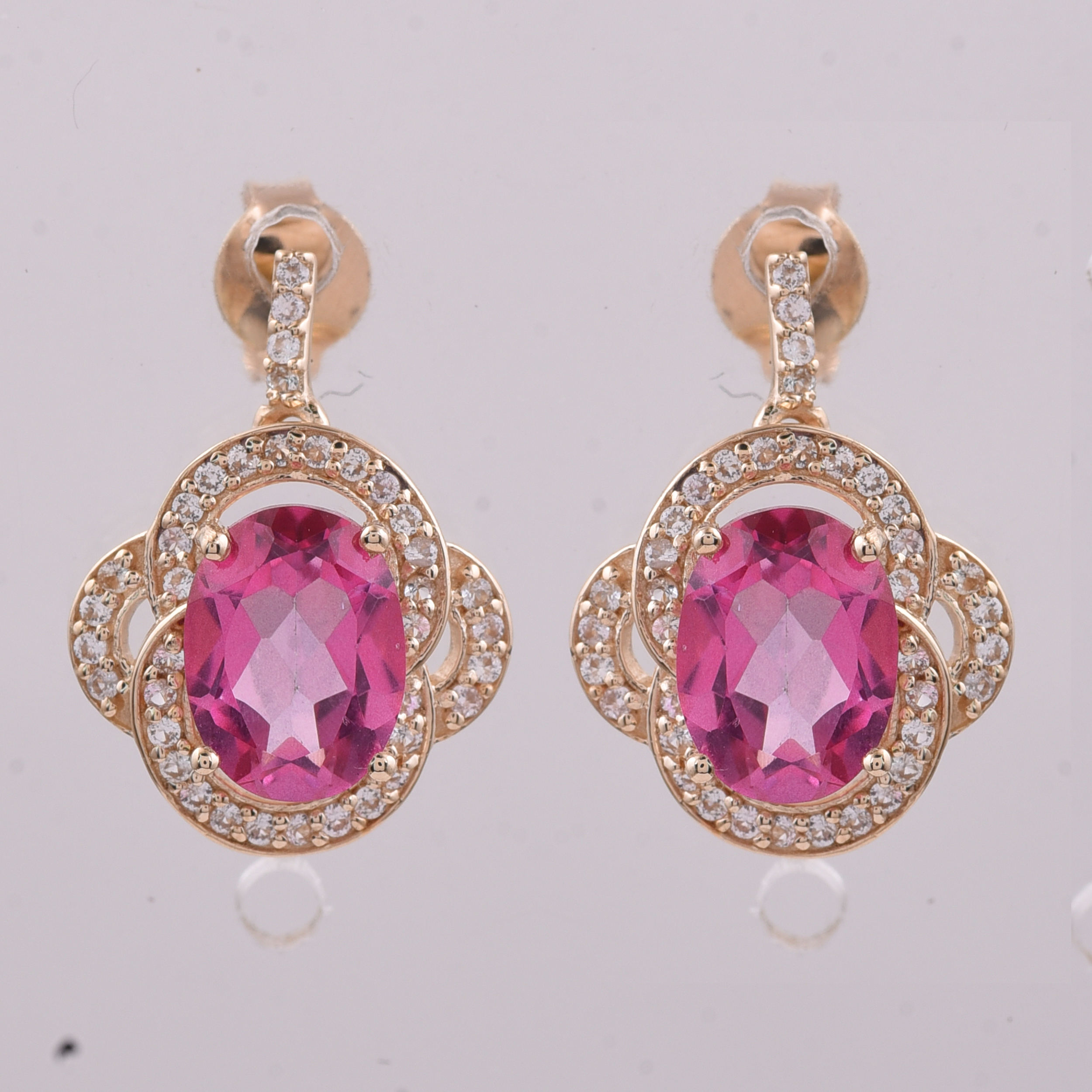 9K Gold 3.64 Ct Oval Pink Topaz Earrings