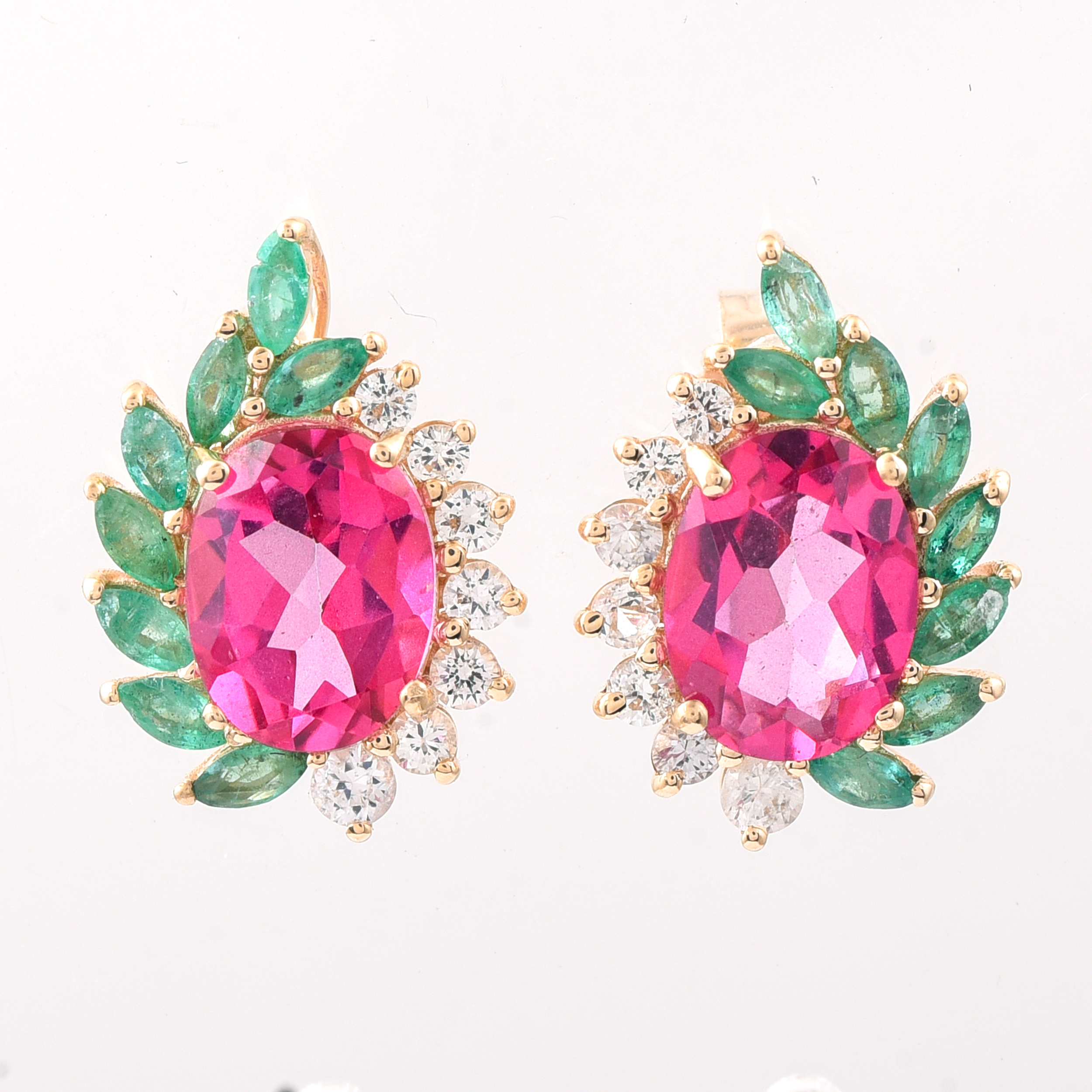 9K Gold 3.74 Ct Oval Pink Topaz Earrings