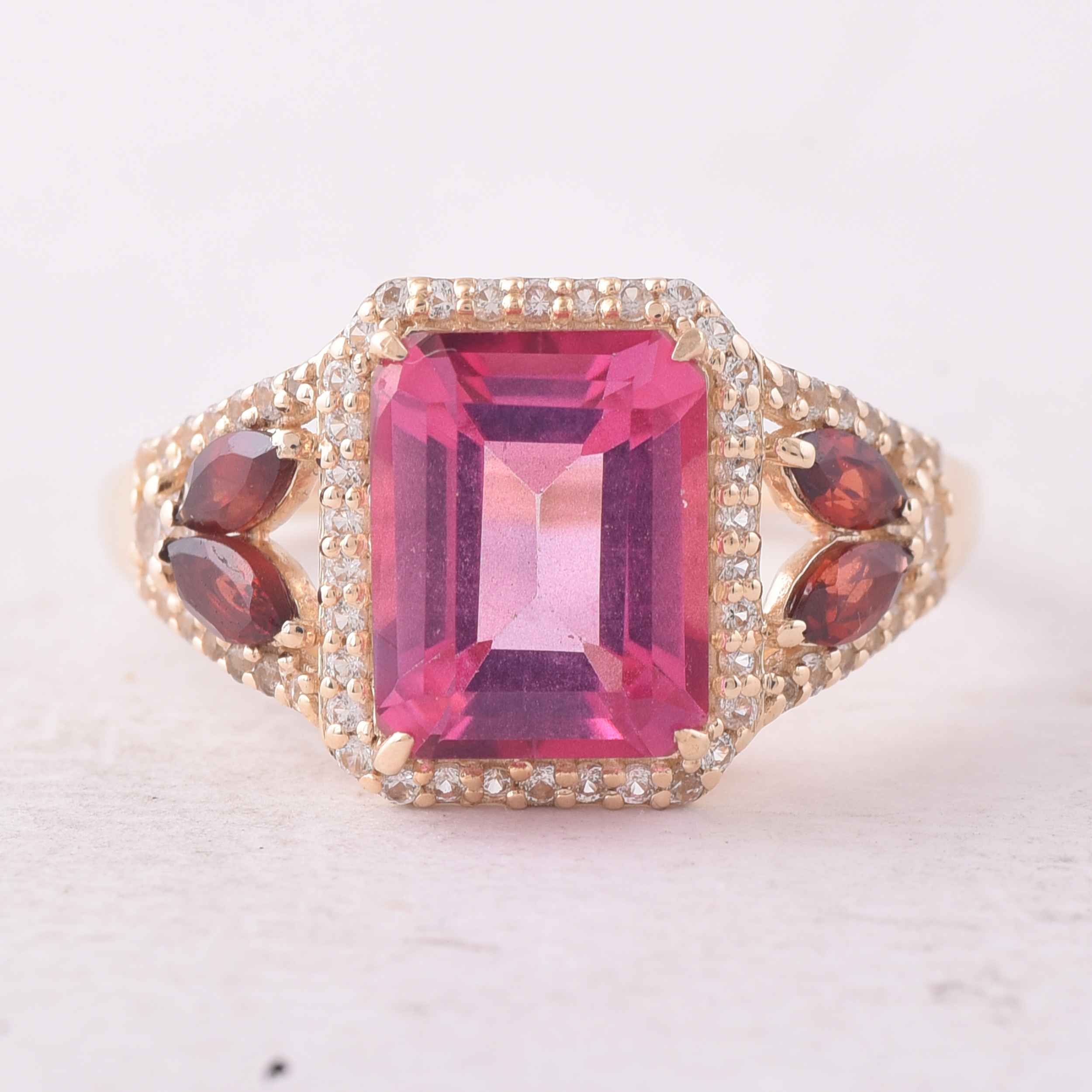 9K Gold 3.80 Ct Octagon Pink Topaz Ring 7 US Ring Size