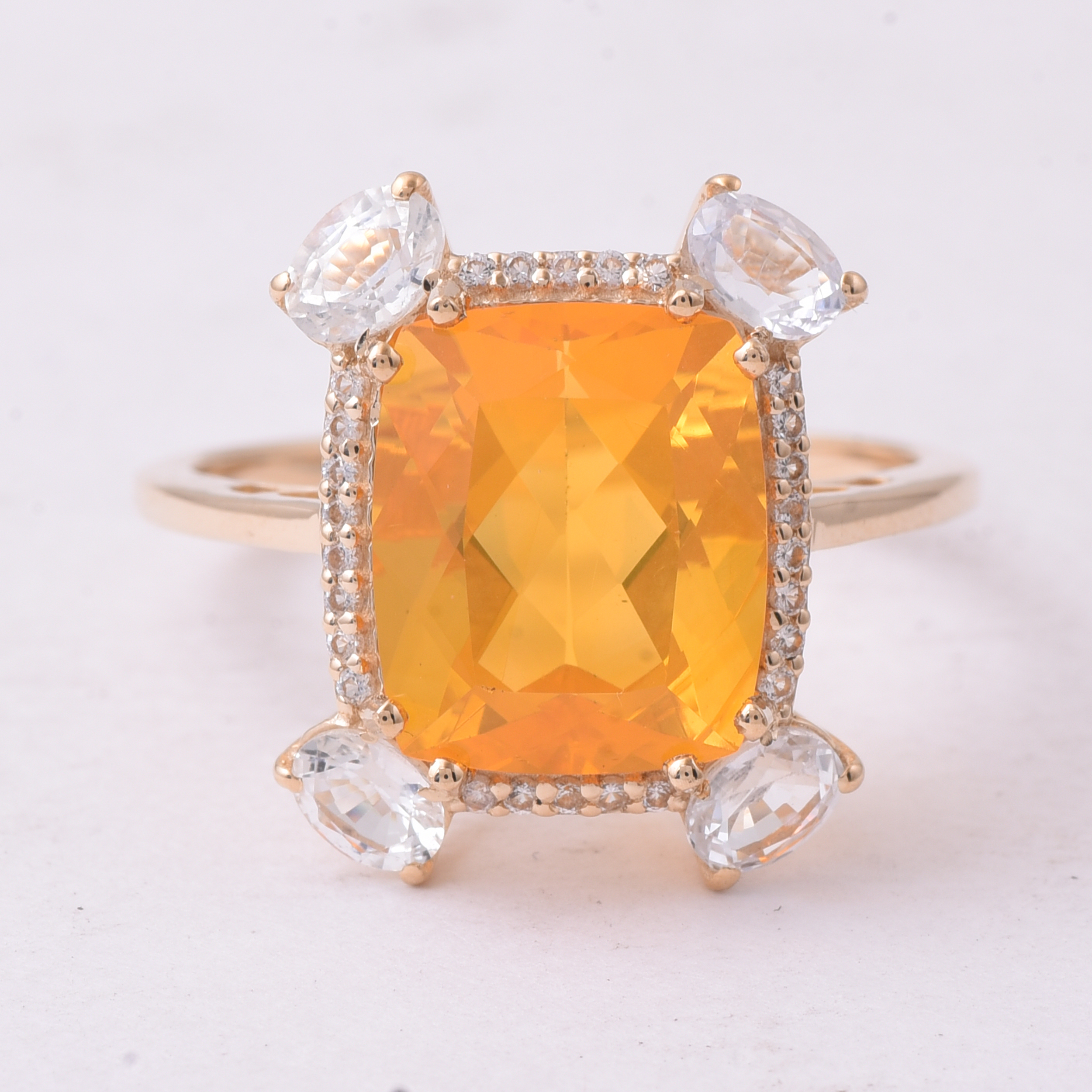 9K Gold 3.88 Ct Octagon Fire Opal Ring 7 US Ring Size