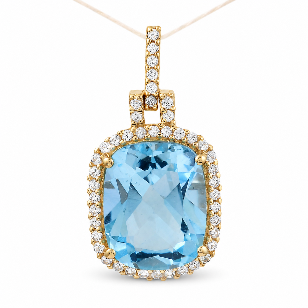 9K Gold 3.90 Ct Cushion Blue Topaz Pendant