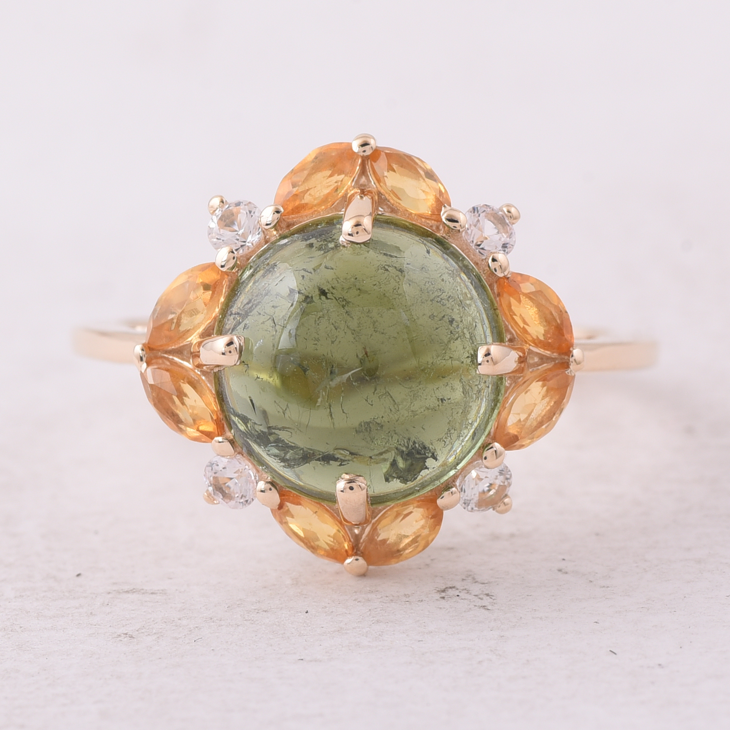 9K Gold 3.97 Ct Round Tourmaline Ring 7 US Ring Size