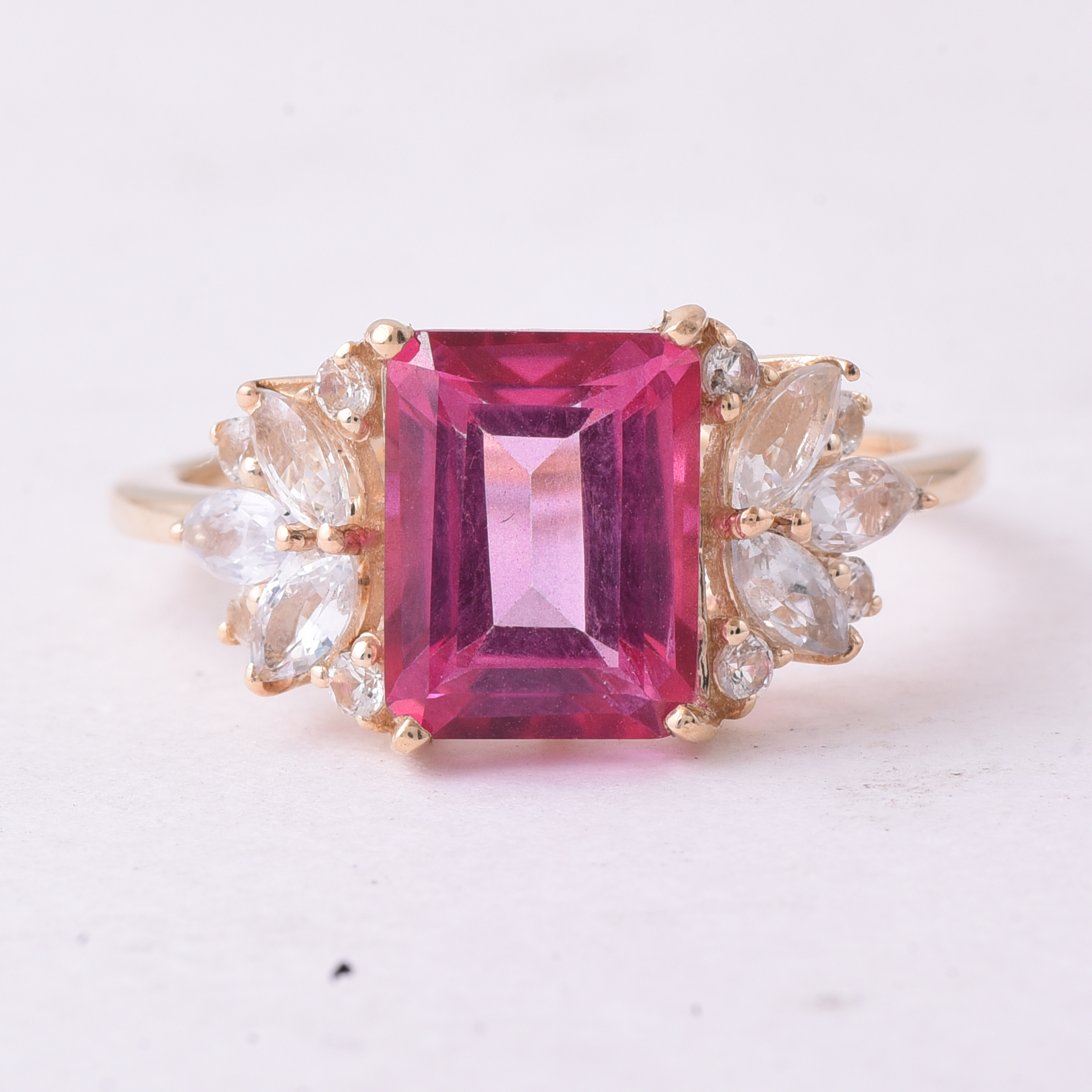9K Gold 3.99 Ct Octagon Pink Topaz Ring 7 US Ring Size