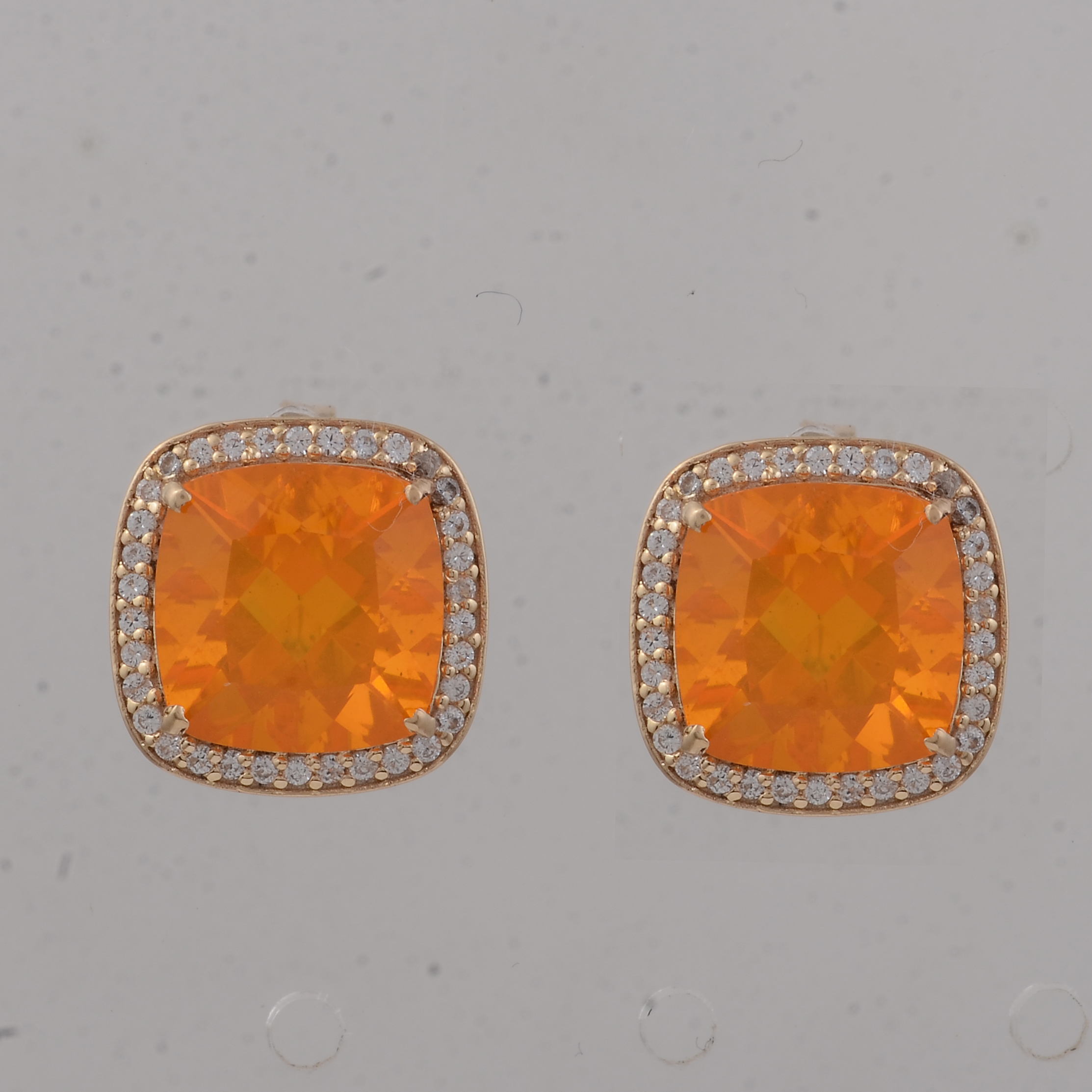 9K Gold 4.21 Ct Cushion B.R Fire Opal Earrings