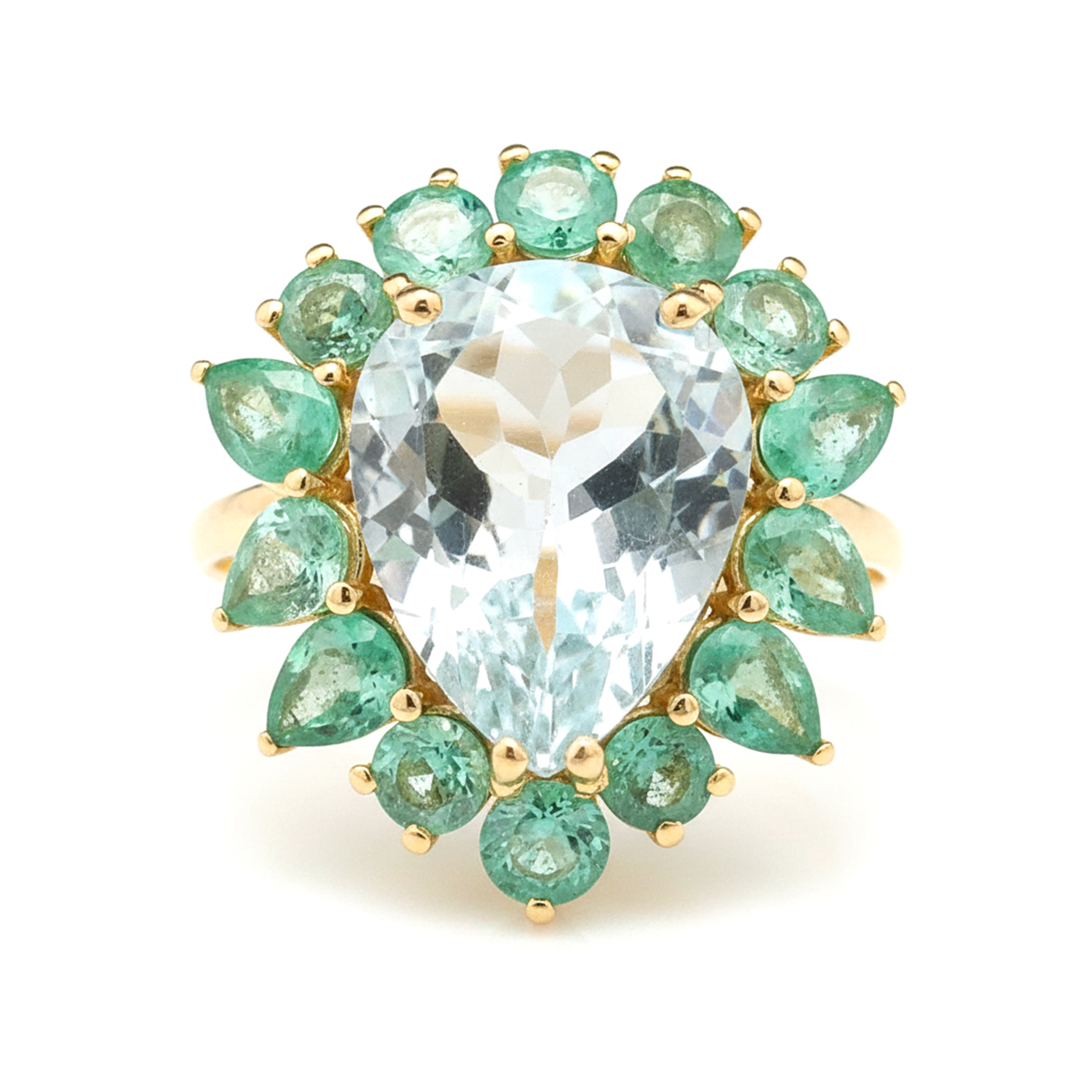 9K Gold 4.54 Ct Pear Aquamarine Ring 7 US Ring Size