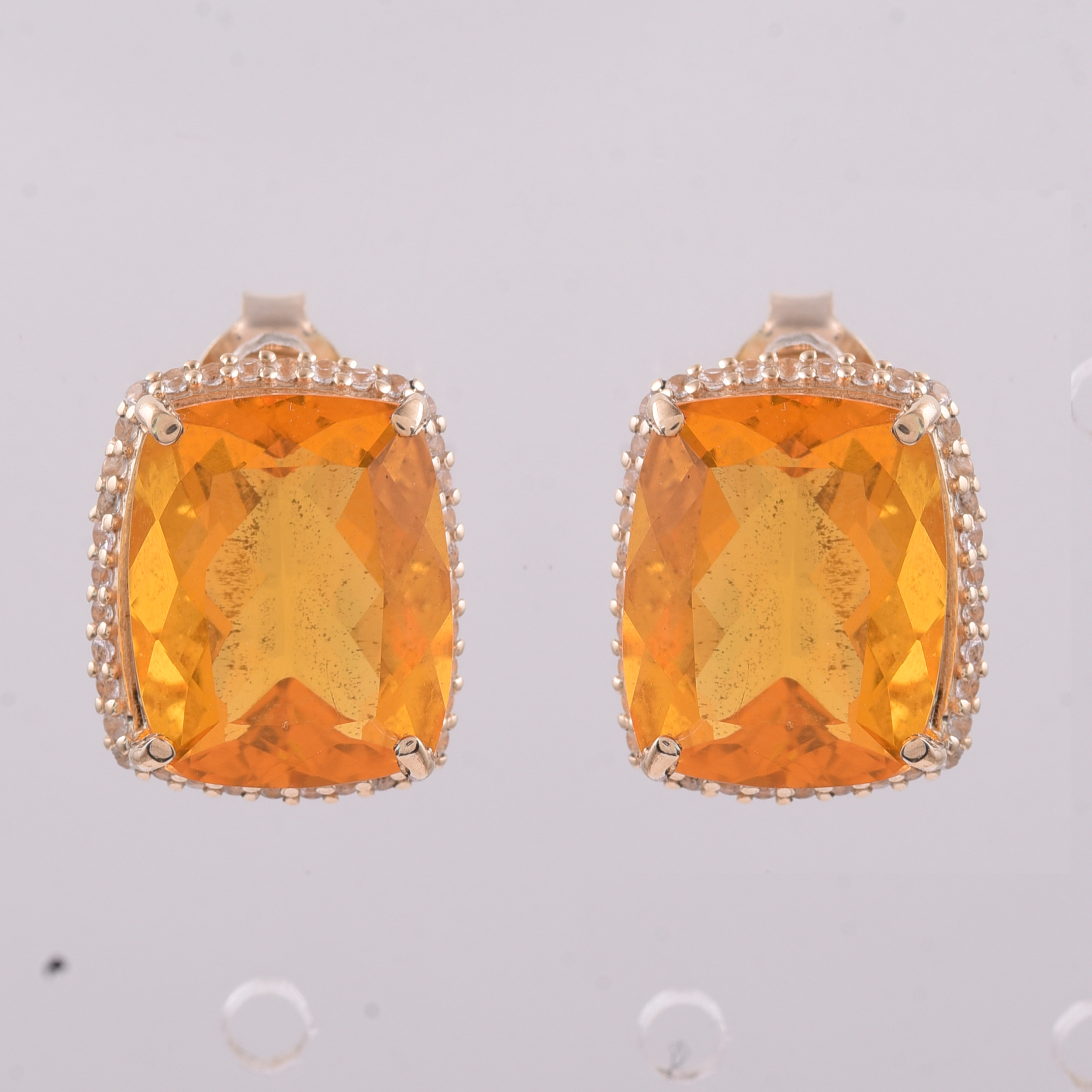 9K Gold 5.55 Ct Cushion Br.Fire Opal Earrings