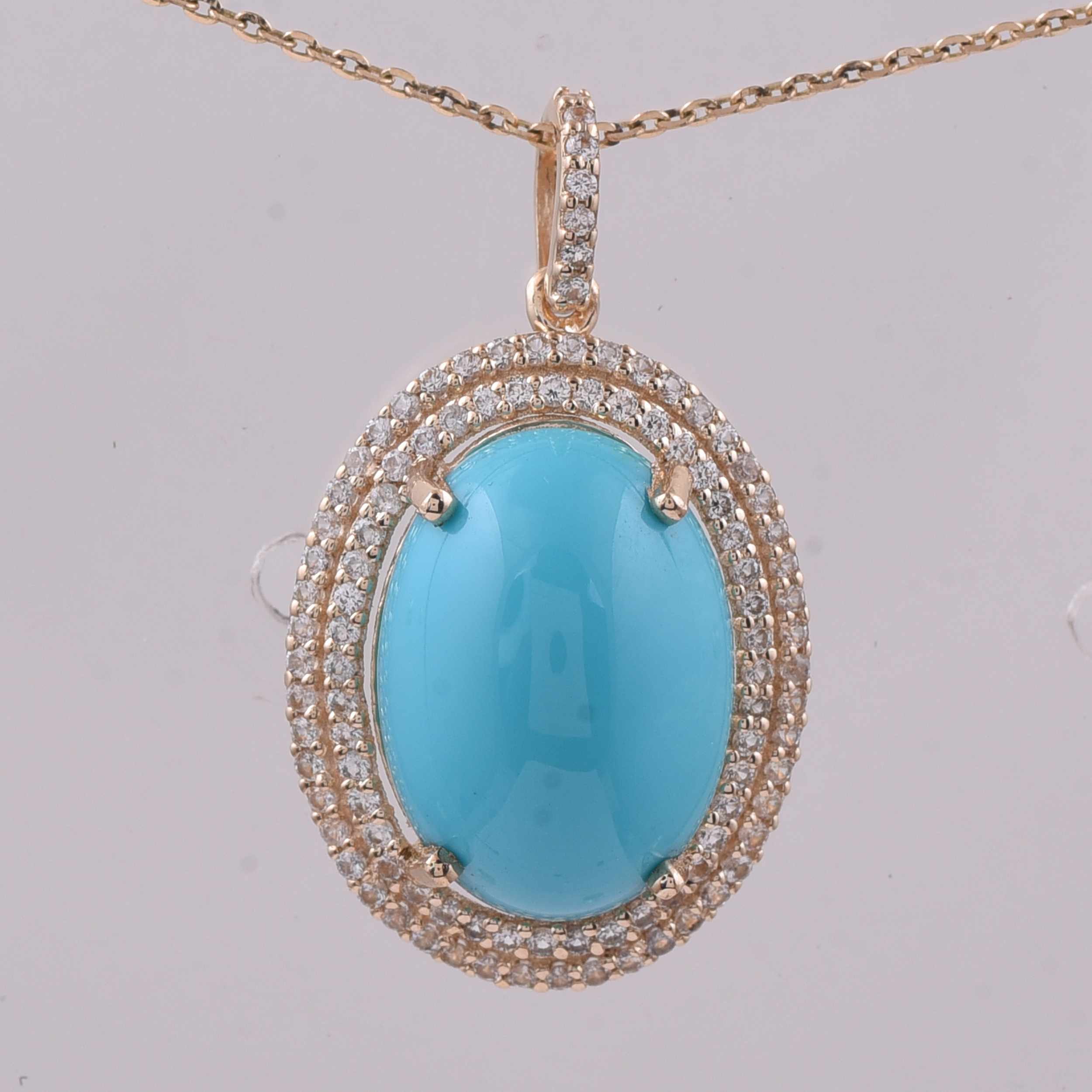 9K Gold 5.55 Ct Oval Turquoise Pendant