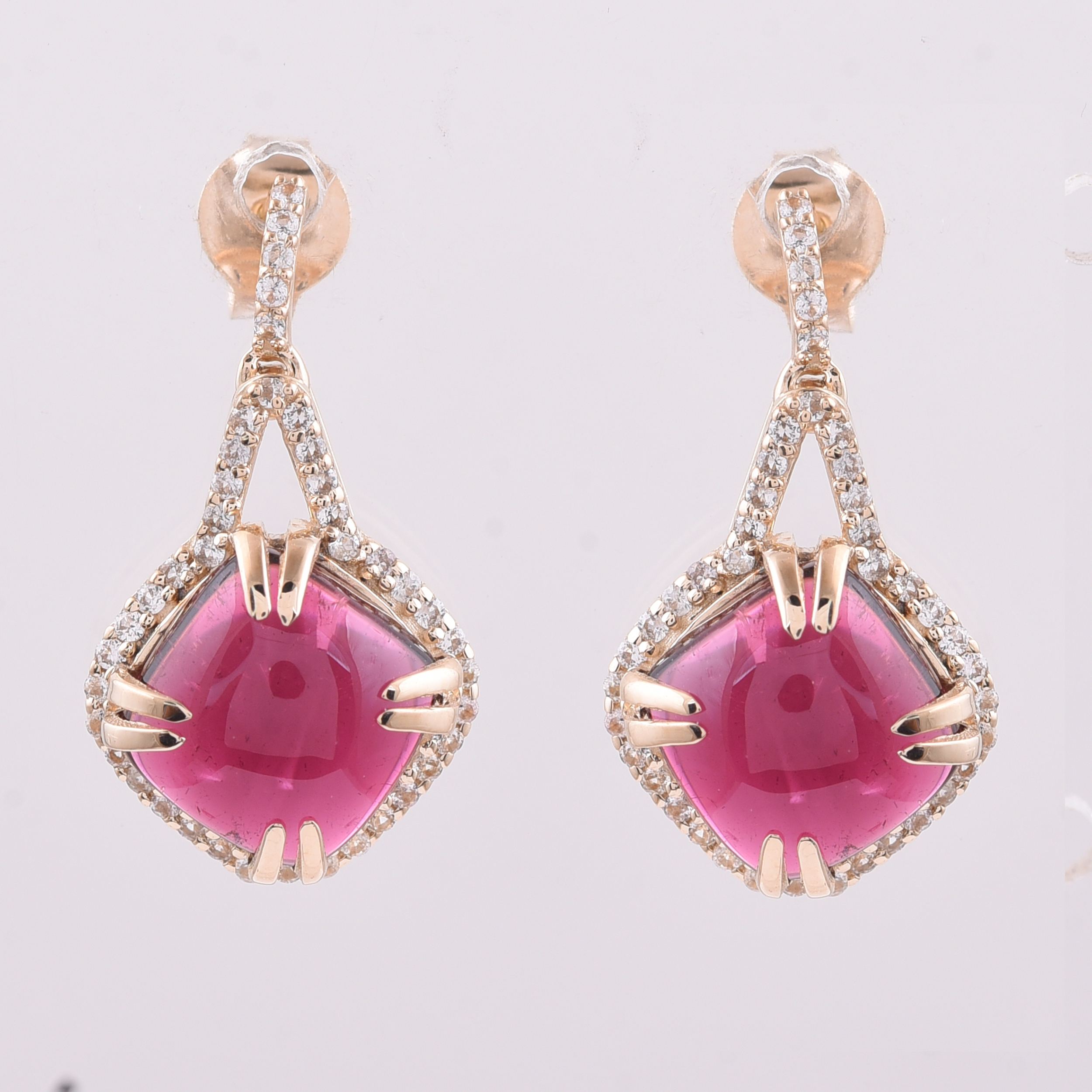 9K Gold 5.59 Ct Cushion Tourmaline Earrings