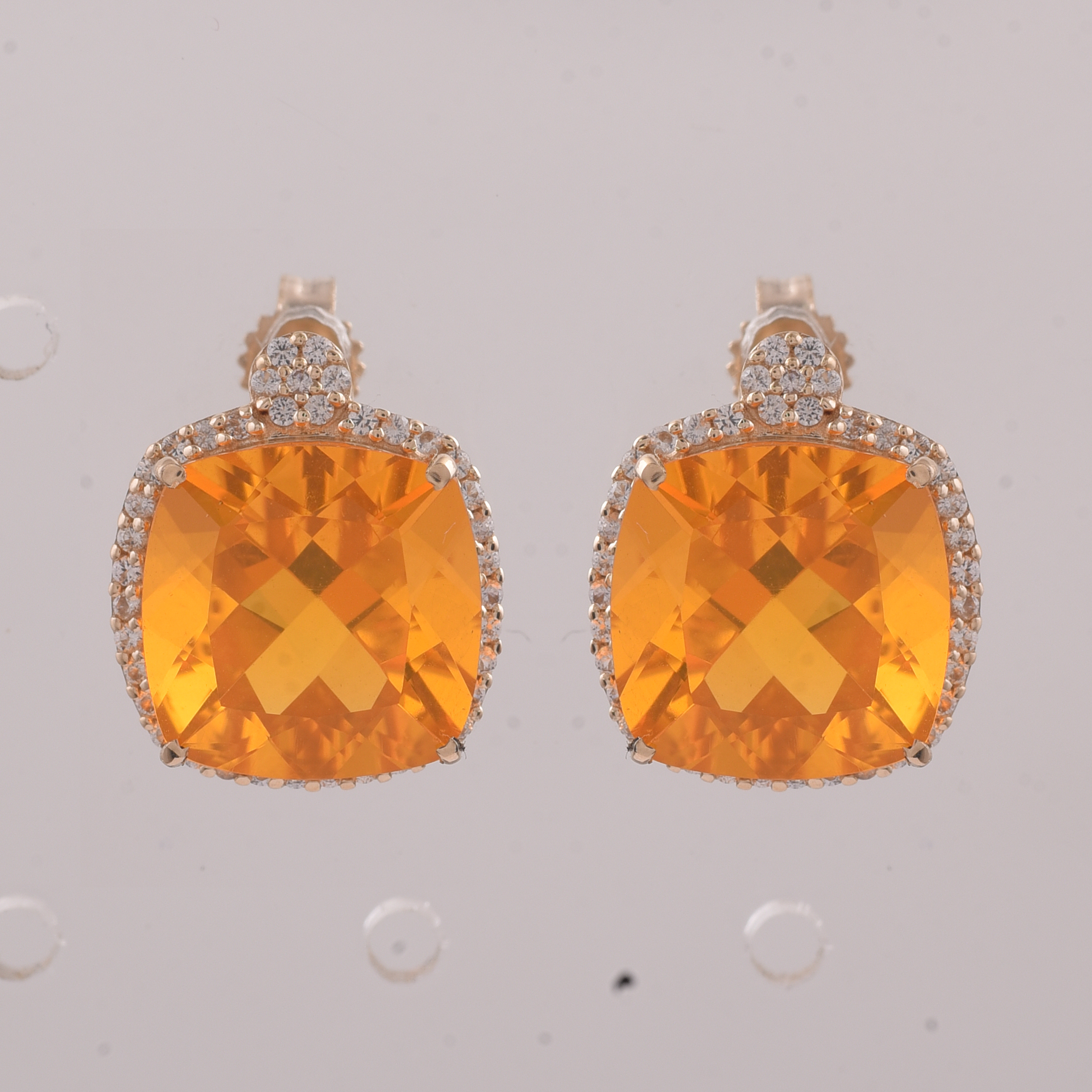 9K Gold 5.79 Ct Cushion Br.Opal Earrings