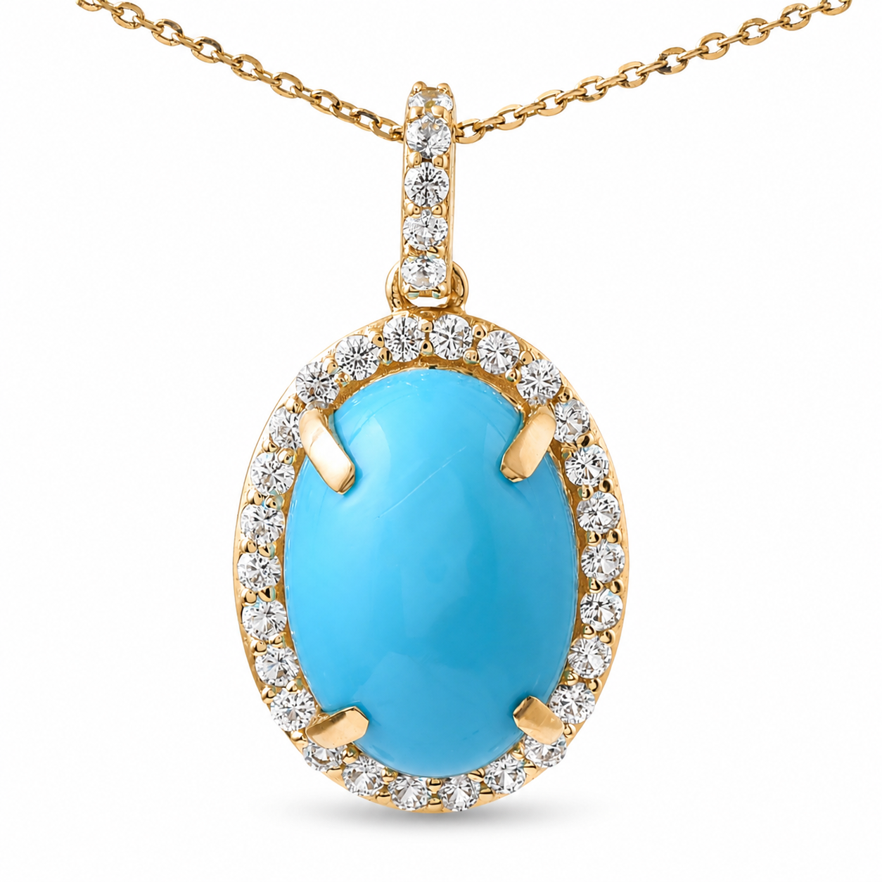 9K Gold 5.80 Ct Oval Turquoise Pendant