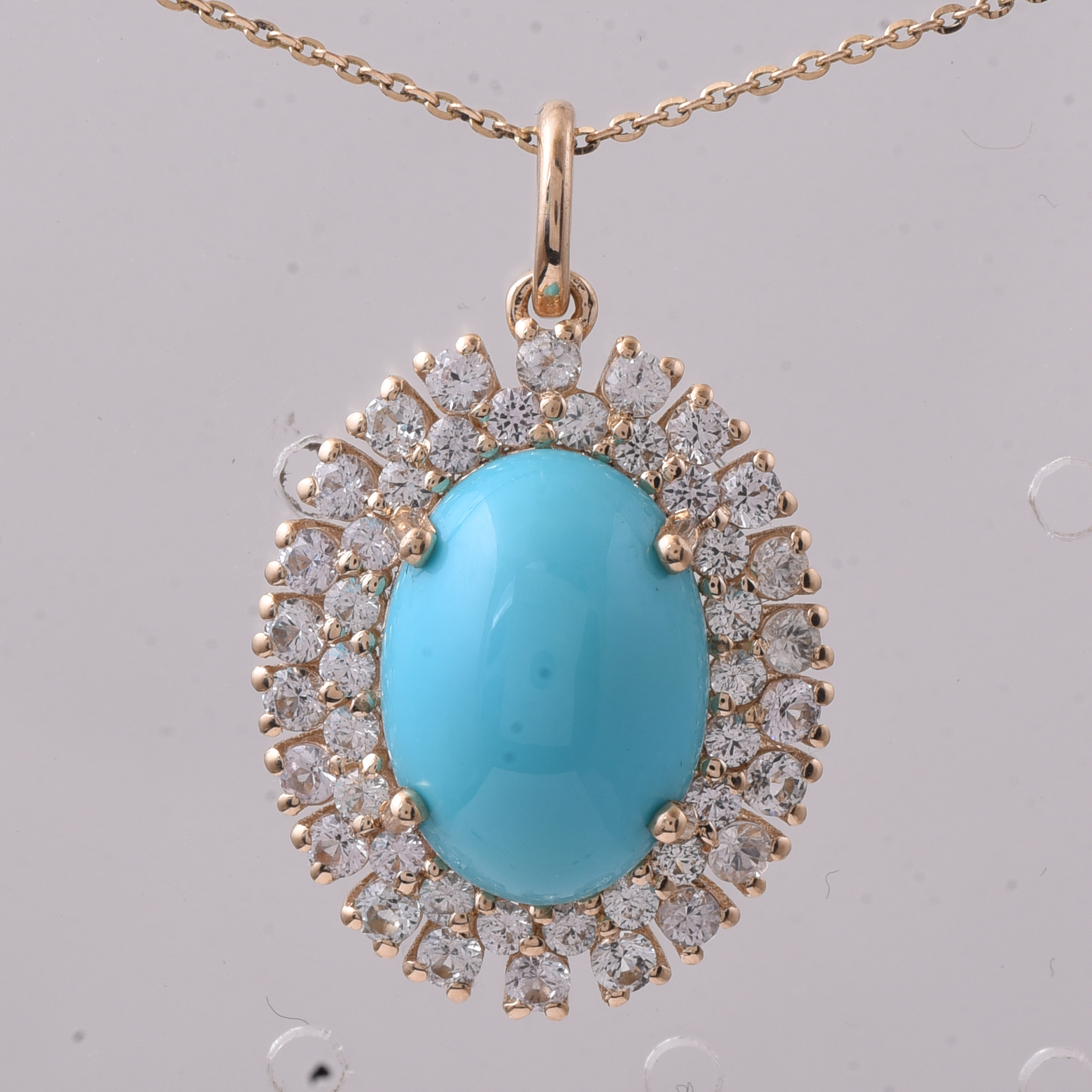 9K Gold 6.28 Ct Oval Turquoise Pendant