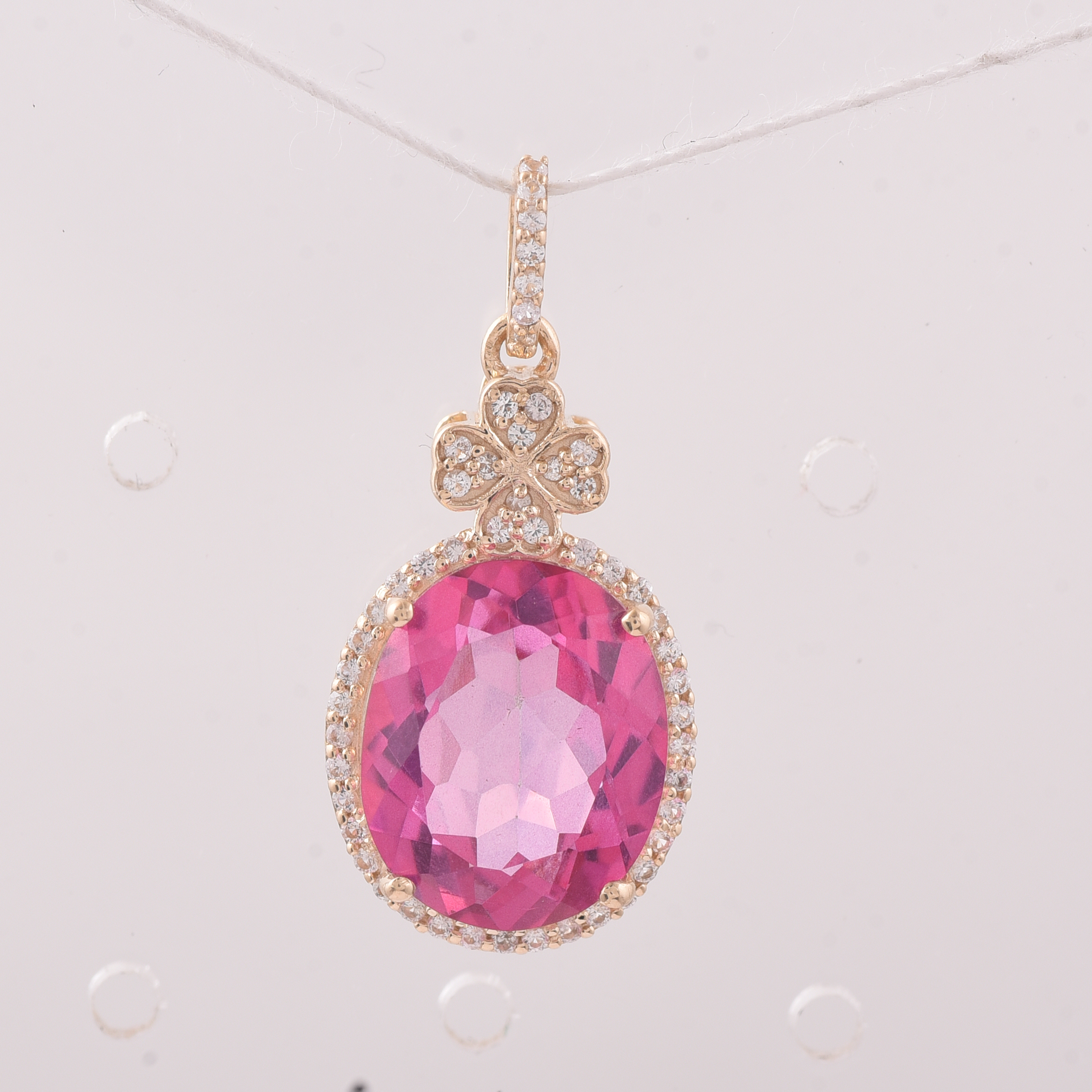 9K Gold 6.52 Ct Oval Pink Topaz Pendant