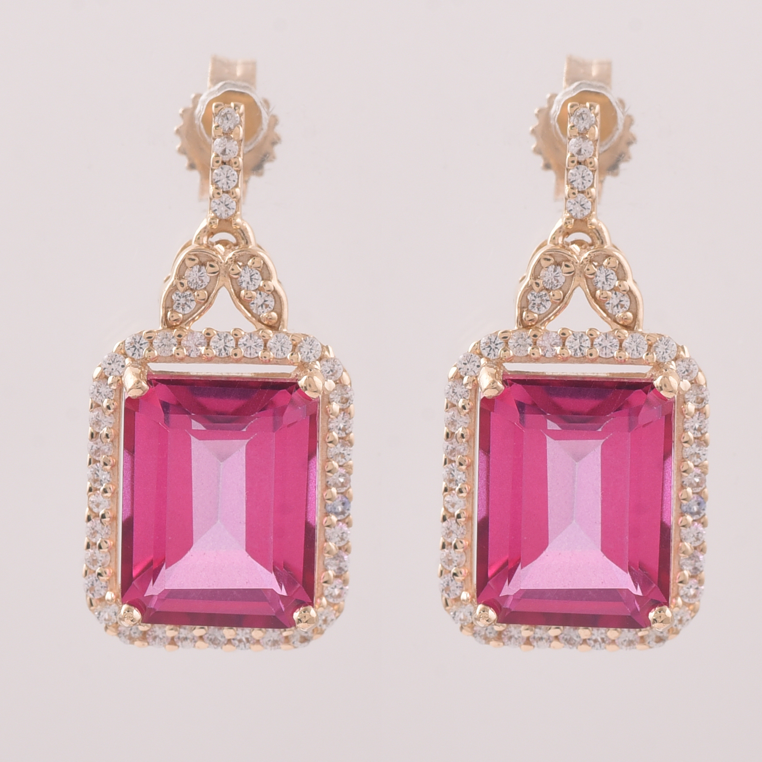 9K Gold 6.76 Ct Octagon Pink Topaz Earrings