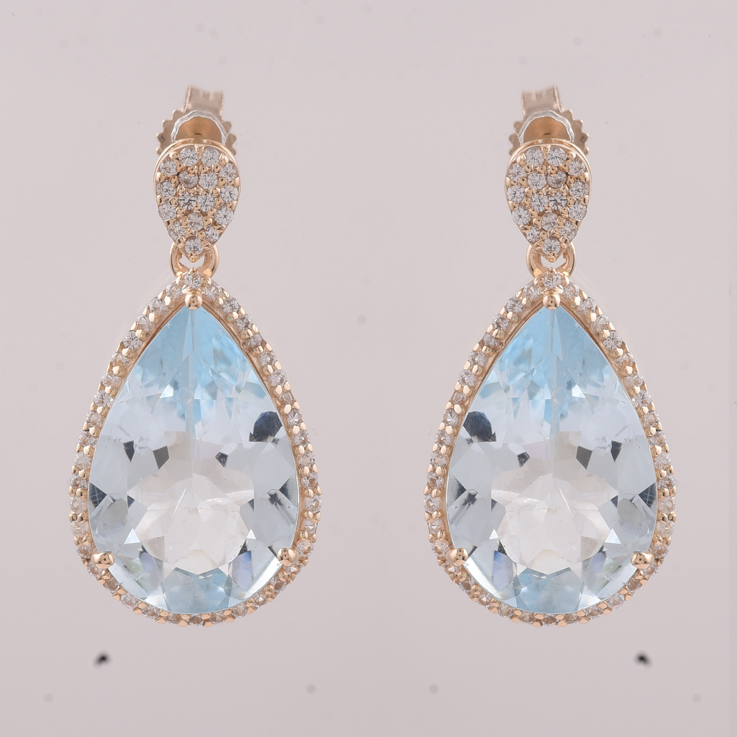 9K Gold 8.07 Ct Pear Aquamarine Earrings