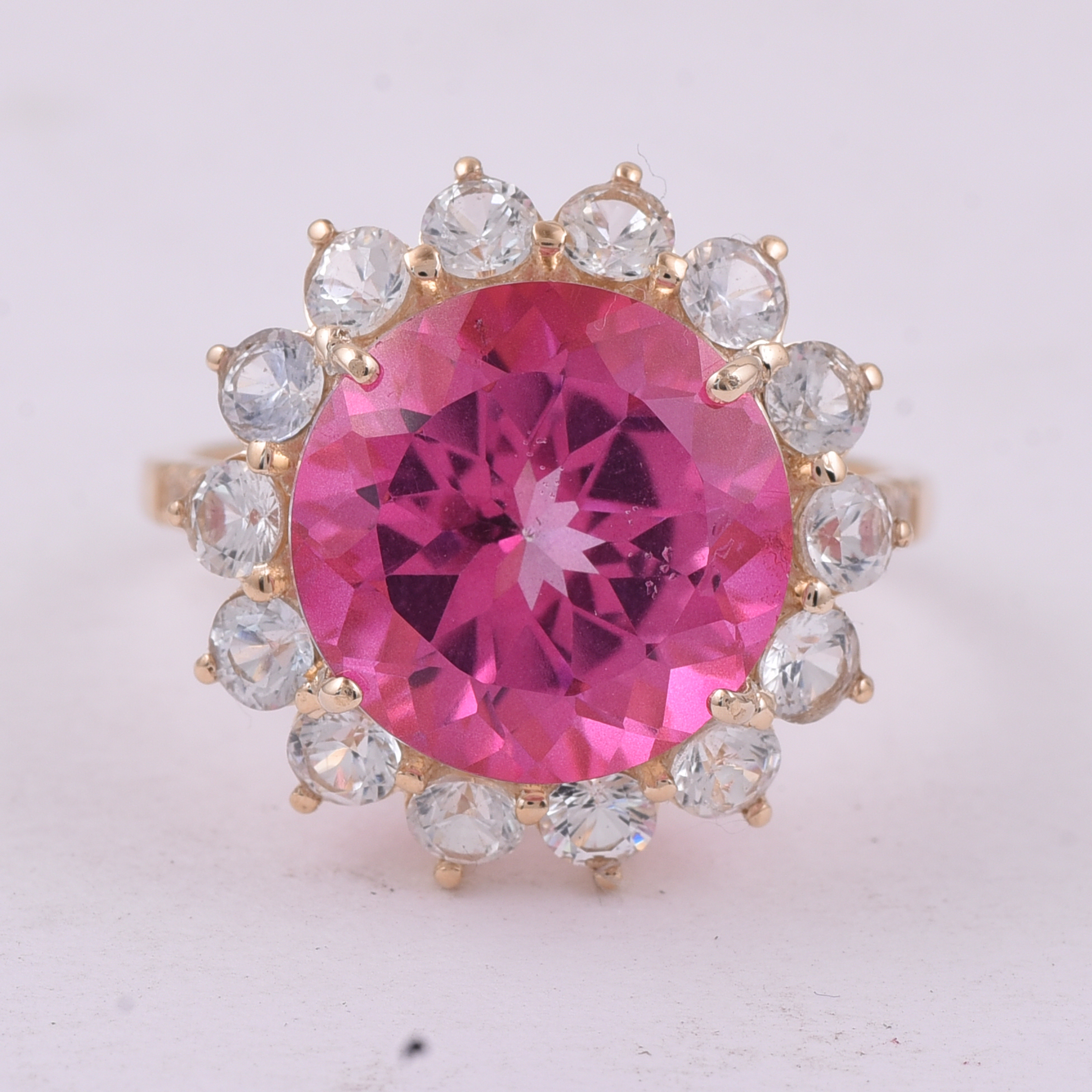 9K Gold 9.45 Ct Round Pink Topaz Ring 7 US Ring Size
