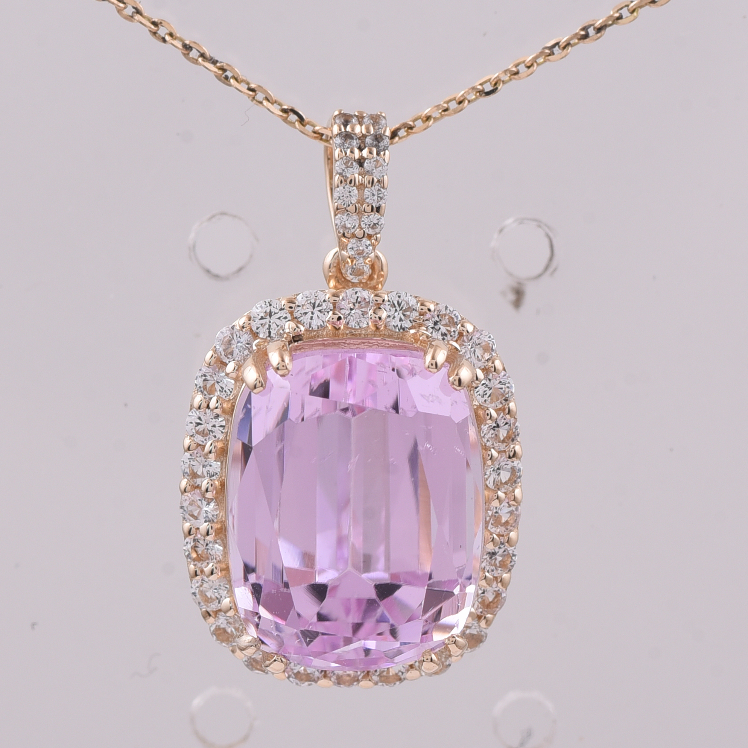 9K Gold 9.66 Ct Cushion Kunzite Pendant