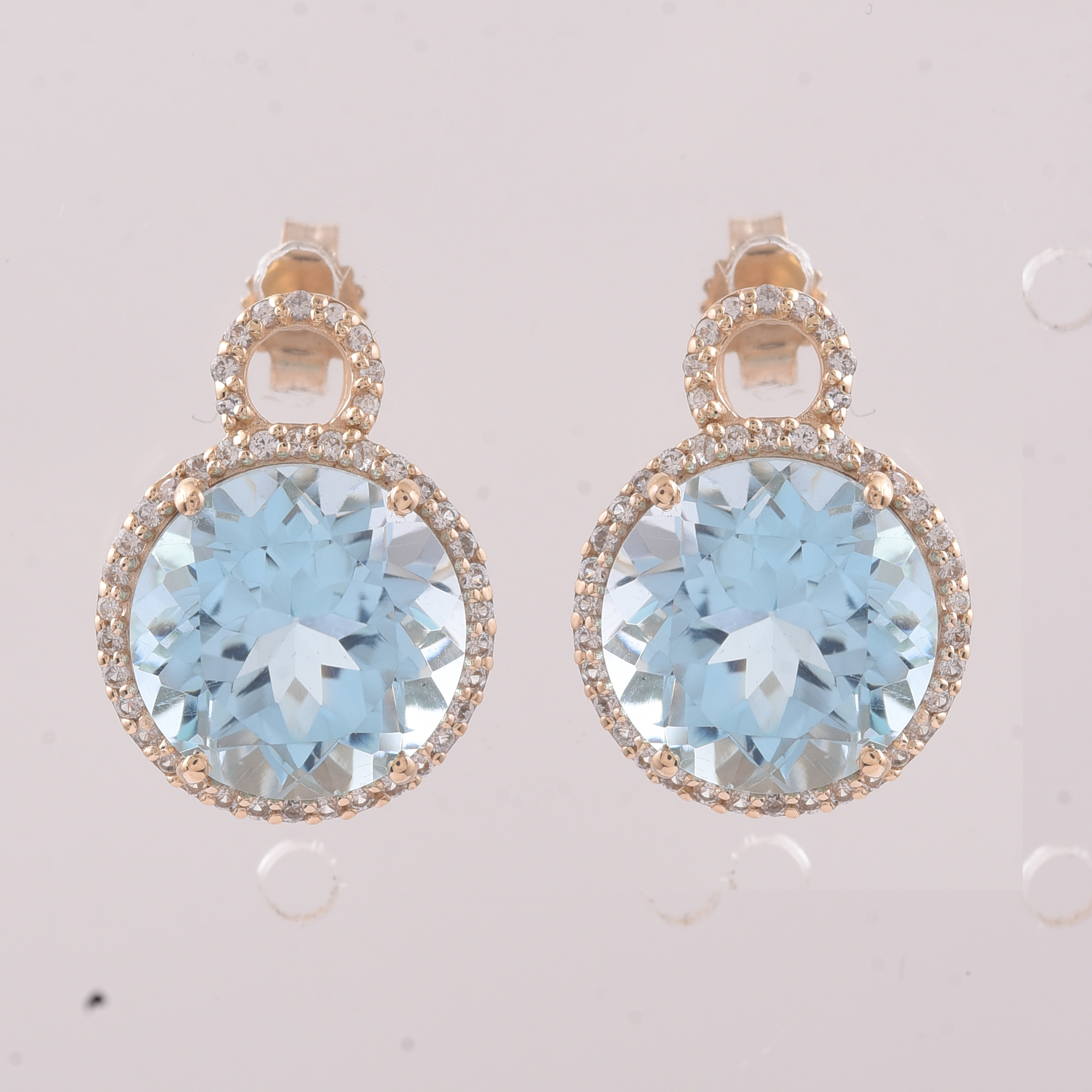 9K Gold 9.77 Ct Round Blue Topaz Earrings
