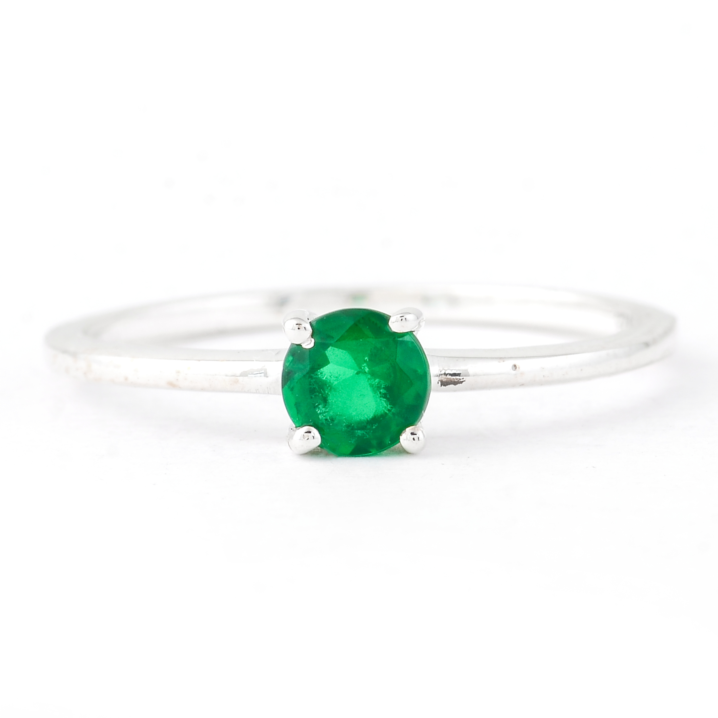 NO RESERVE 0.32 Ct Round Glass Emerald, 925 Sterling Silver Ring