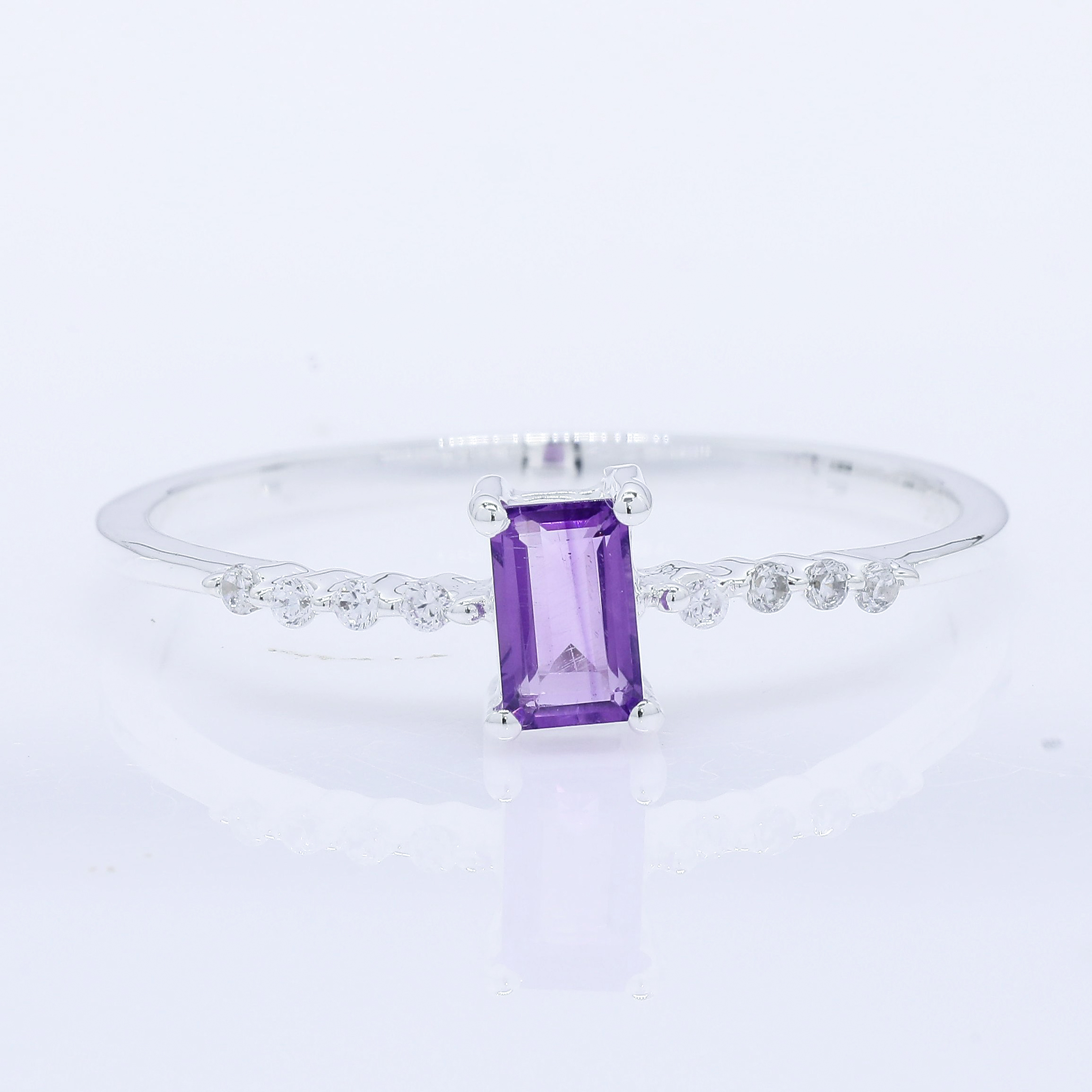 NO RESERVE 0.44 Ct Octagon Amethyst, Cubic Zirconia 925 Sterling Silver Ring