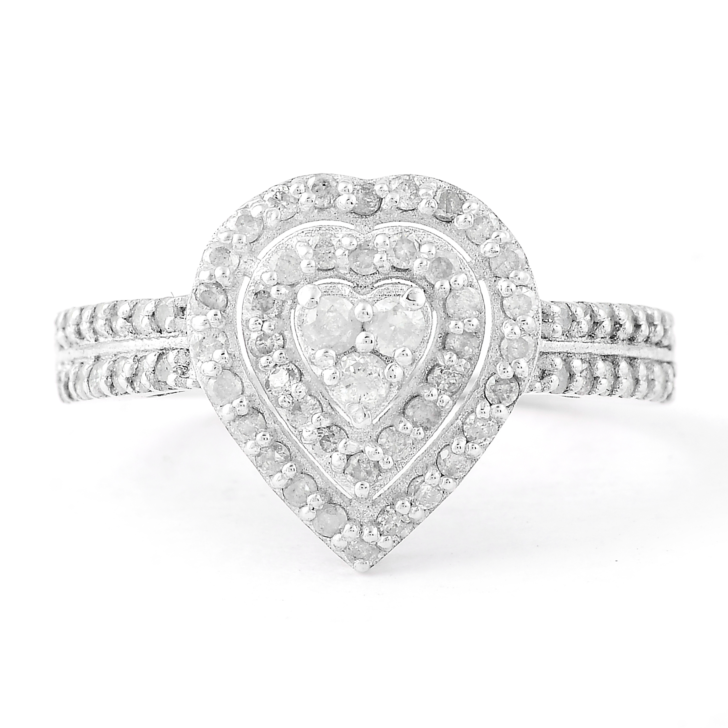 NO RESERVE 0.56 Ct Round Diamond, 925 Sterling Silver Ring