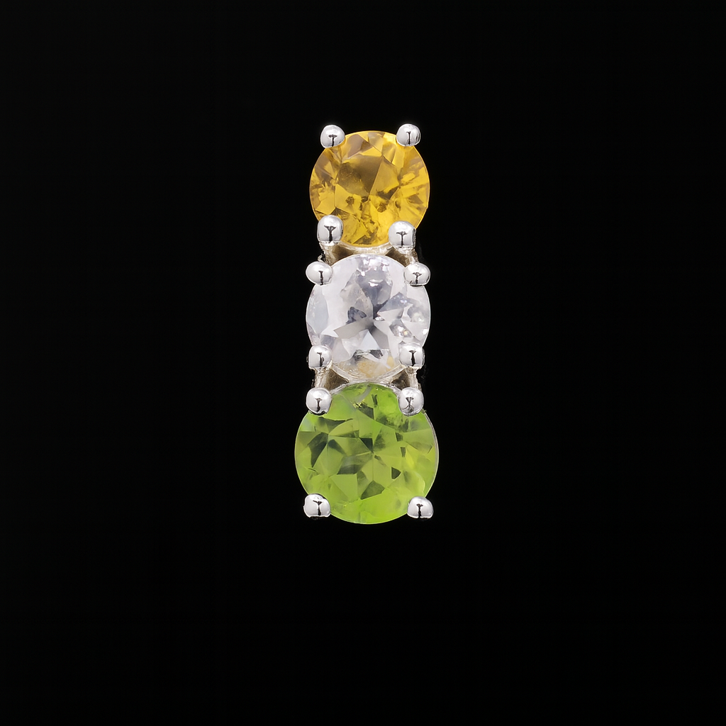 NO RESERVE 0.60 Ct Round Peridot, White Topaz, Citrine 925 Sterling Silver Pendant