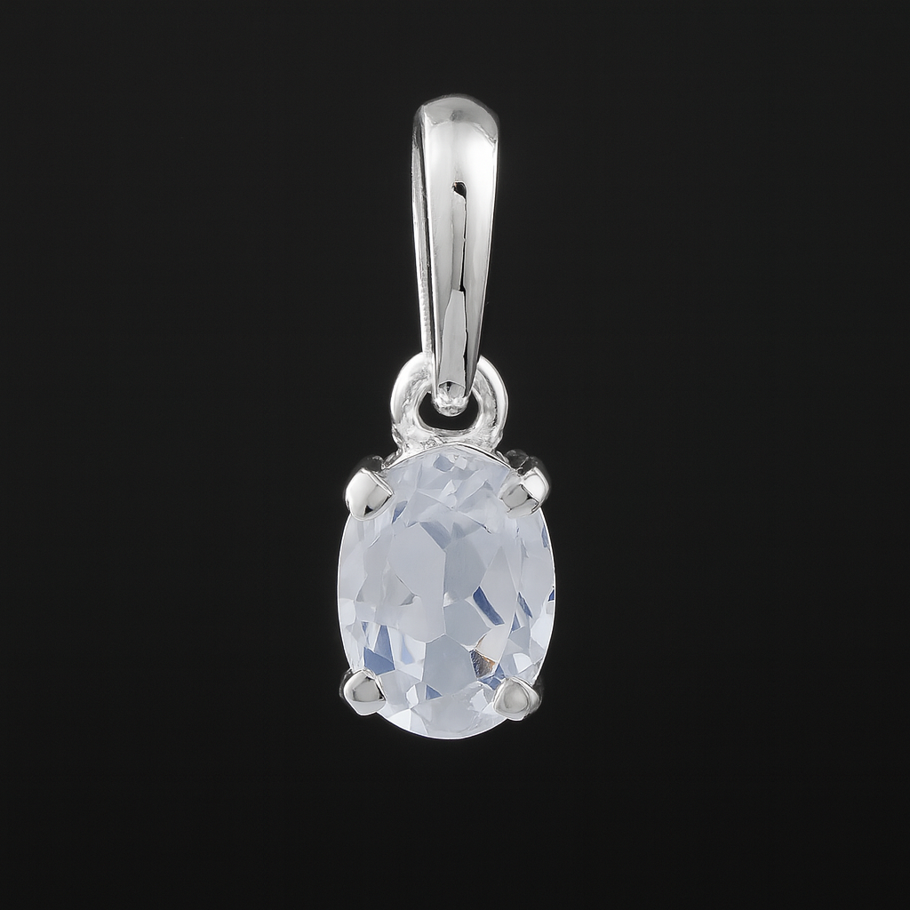 NO RESERVE 0.81 Ct Oval White Topaz, 925 Sterling Silver Pendant