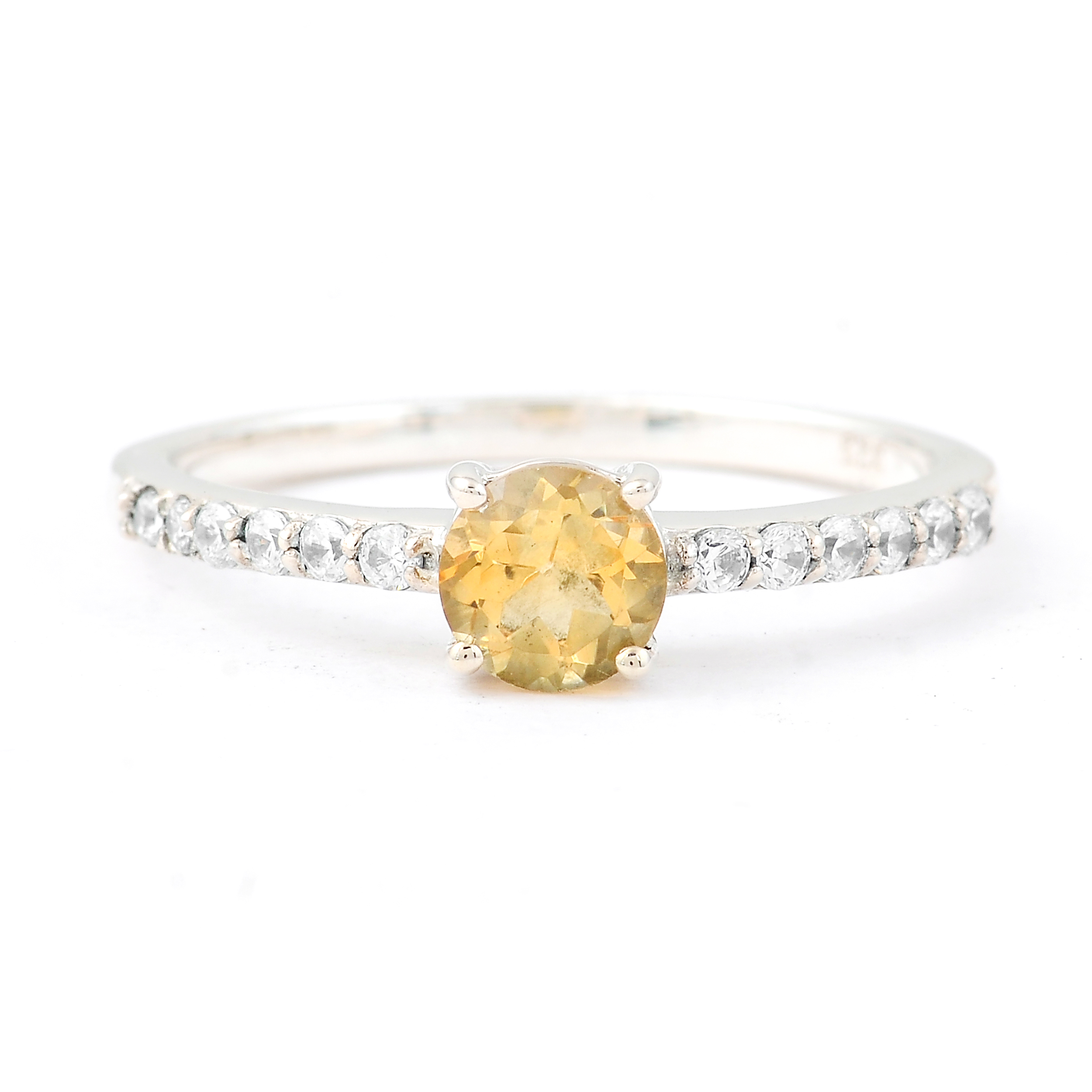 NO RESERVE 0.82 Ct Round Citrine, Cubic Zirconia, 925 Sterling Silver Ring