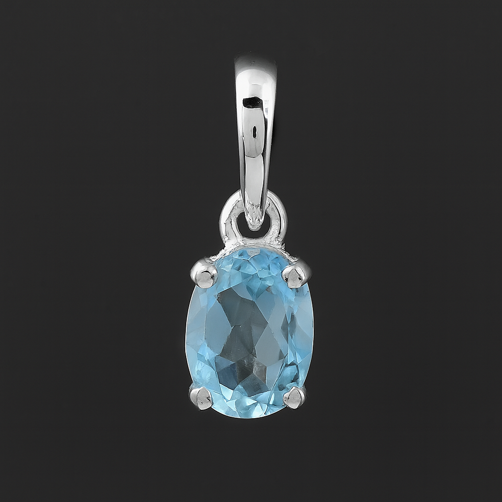 NO RESERVE 0.84 Ct Oval Blue Topaz, 925 Sterling Silver Pendant