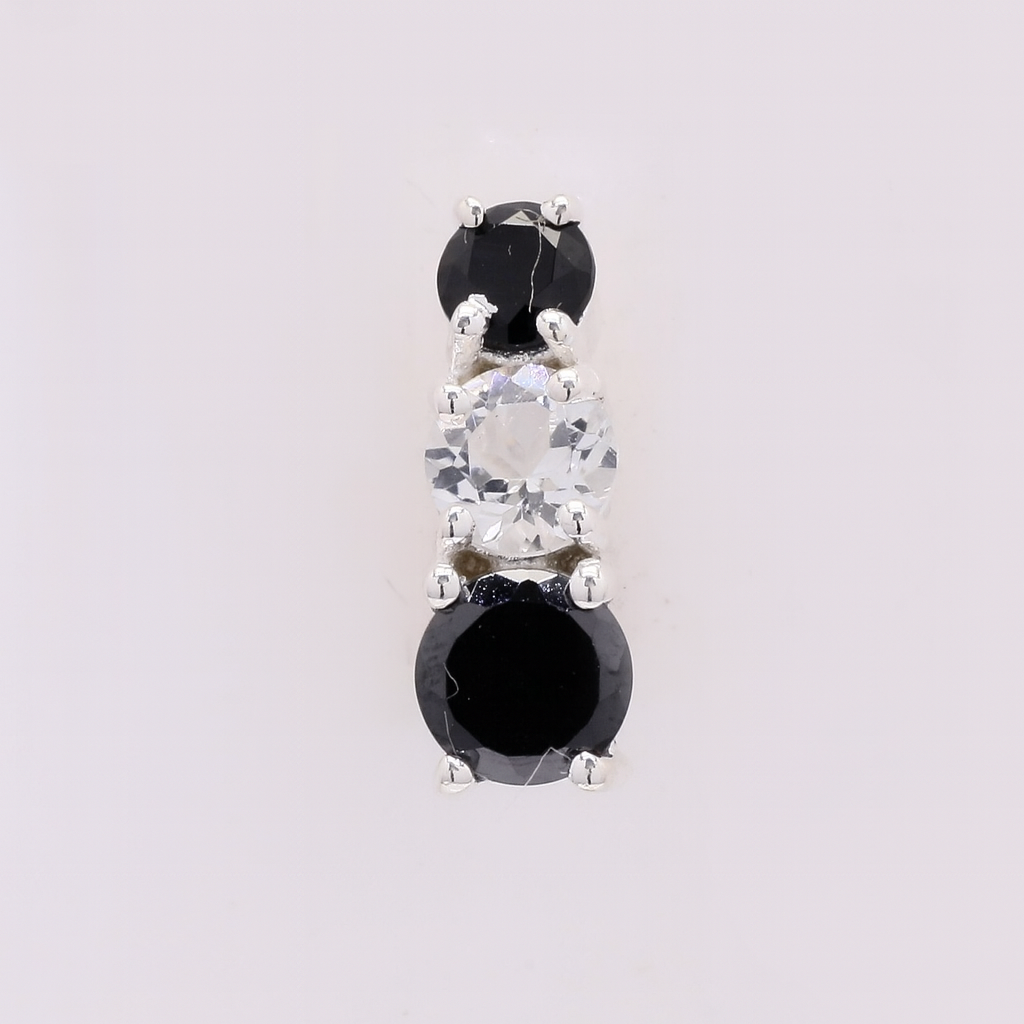 NO RESERVE 0.91 Ct Round Black Spinel, White Topaz 925 Sterling Silver Pendant